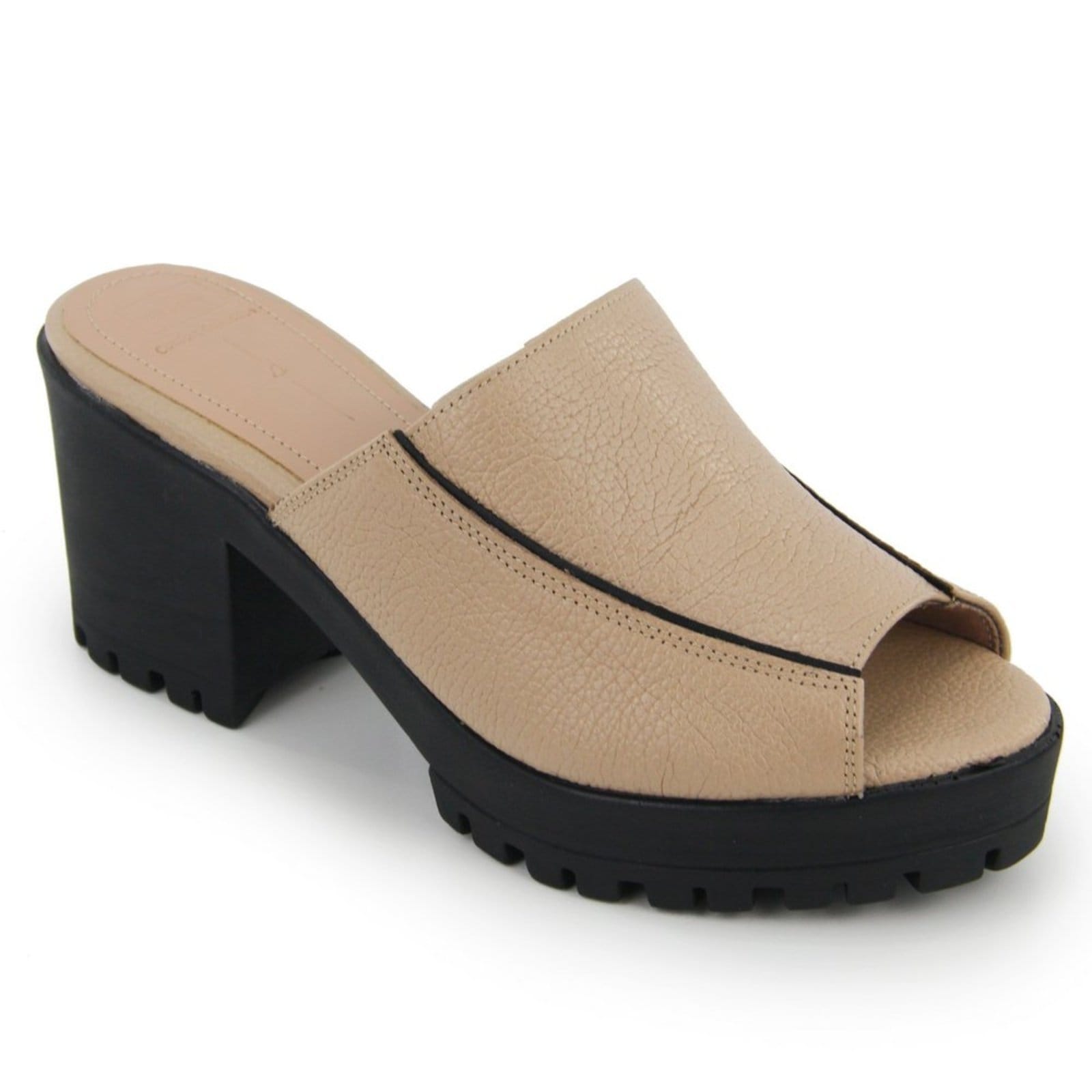 Vista 2 Tamanco Feminino Salto Bloco Tratorada em Couro Maria Paula Amêndoa MARIA PAULA nude