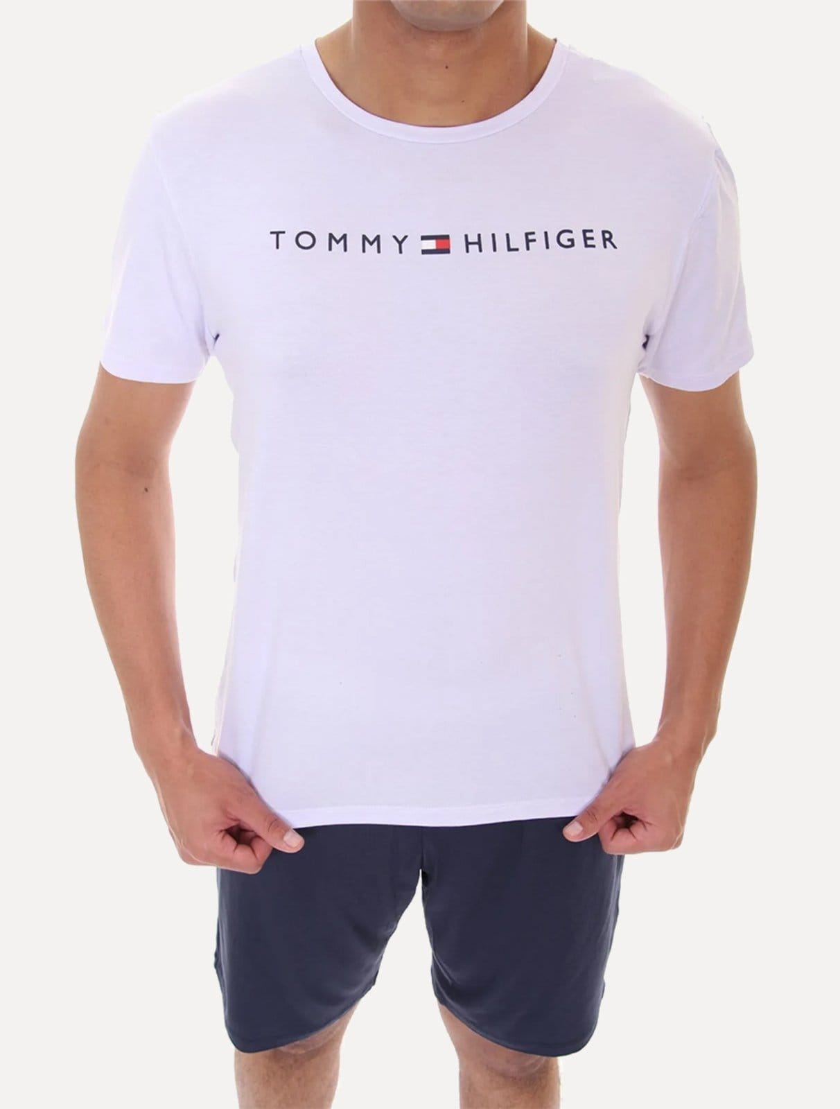 Vista 2 Pijama Tommy Hilfiger Masculino Manga Curta Short Essentials Set Branco/Marinho Tommy Hilfiger azul