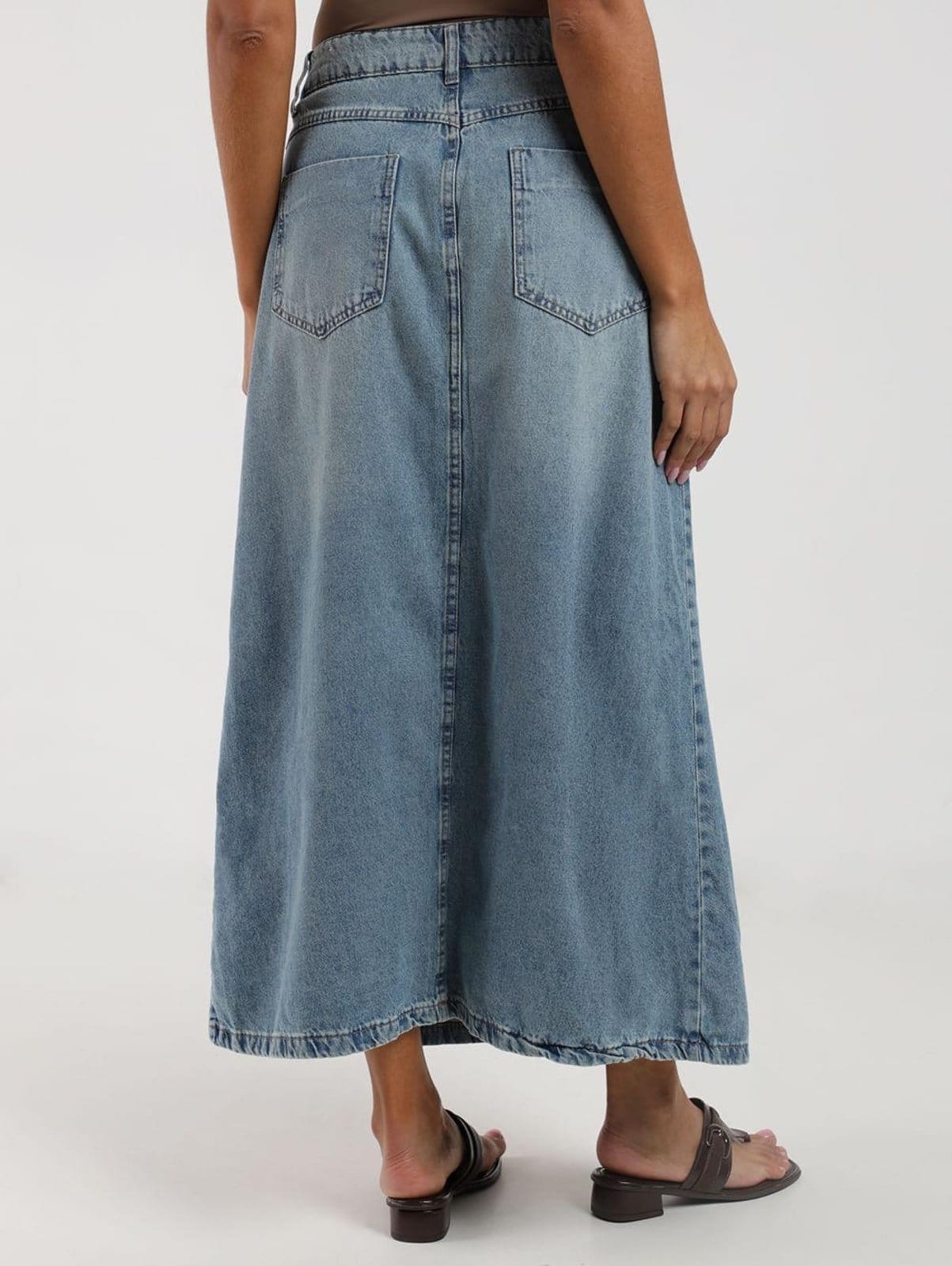 Vista 2 Saia Jeans Midi Sawary Feminina Sawary azul