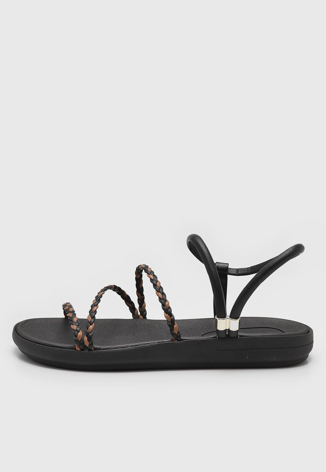 Rasteira Moleca Tiras Trançadas Preta e Marrom