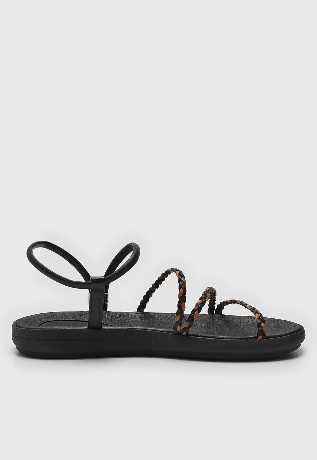 Vista 2 Rasteira Moleca Tiras Trançadas Preta e Marrom MOLECA preto