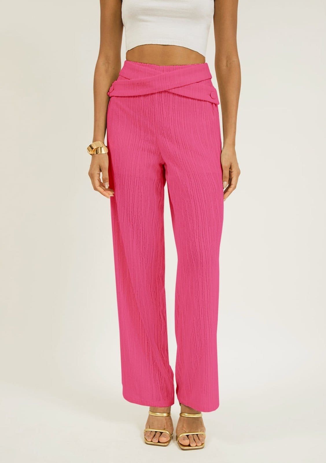 Vista 2 Calça Zinco Reta Cós Alto Com Transpasse Zinco rosa