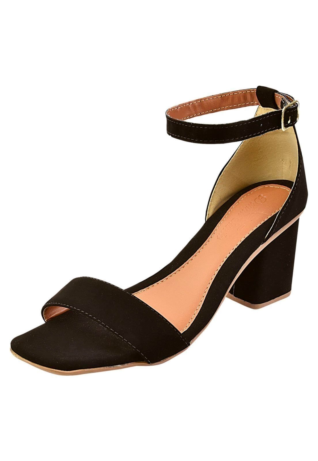 Sandália Salto Bloco Quadrado Donna santa Tradicional Preta