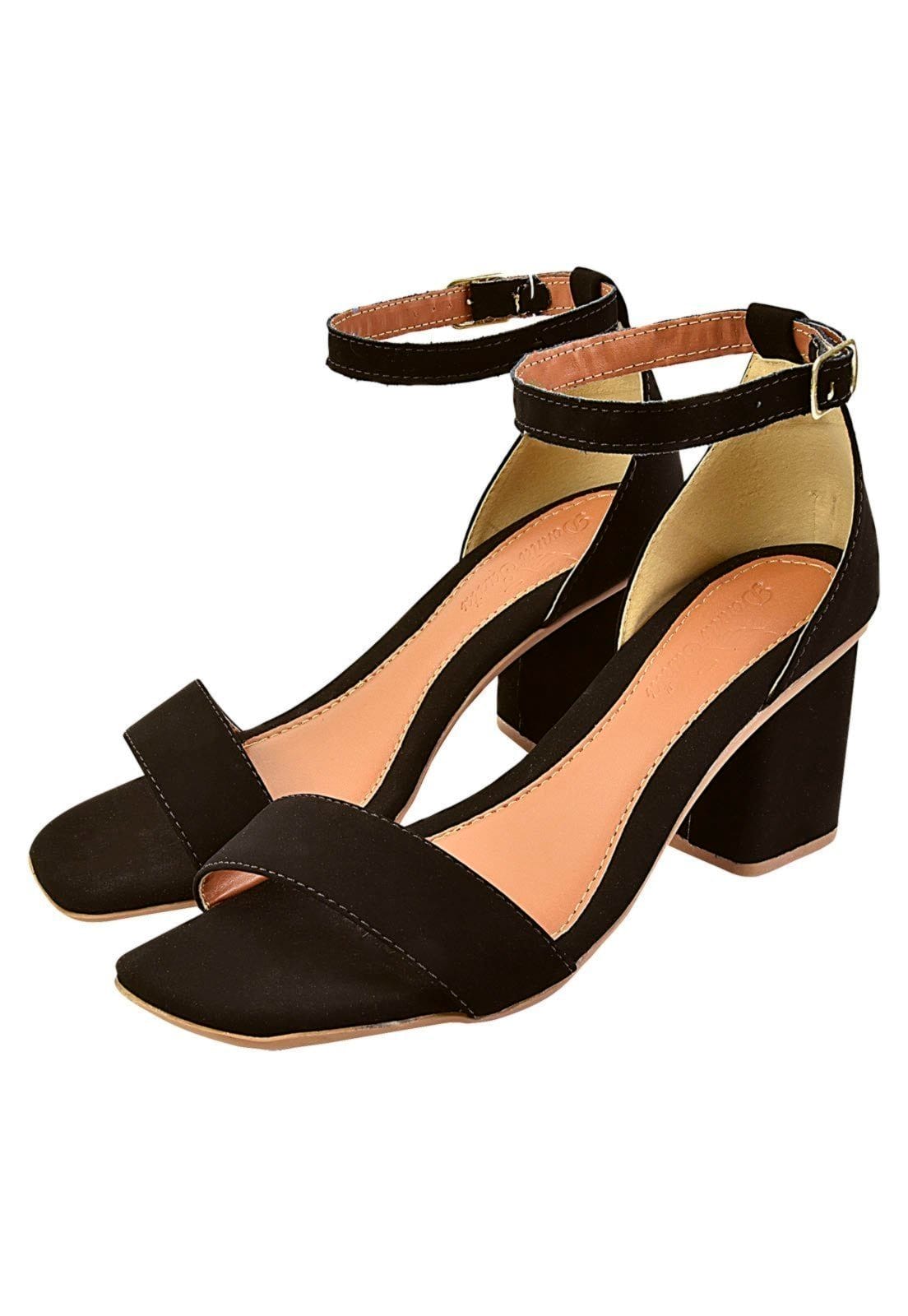 Vista 2 Sandália Salto Bloco Quadrado Donna santa Tradicional Preta Donna Santa preto