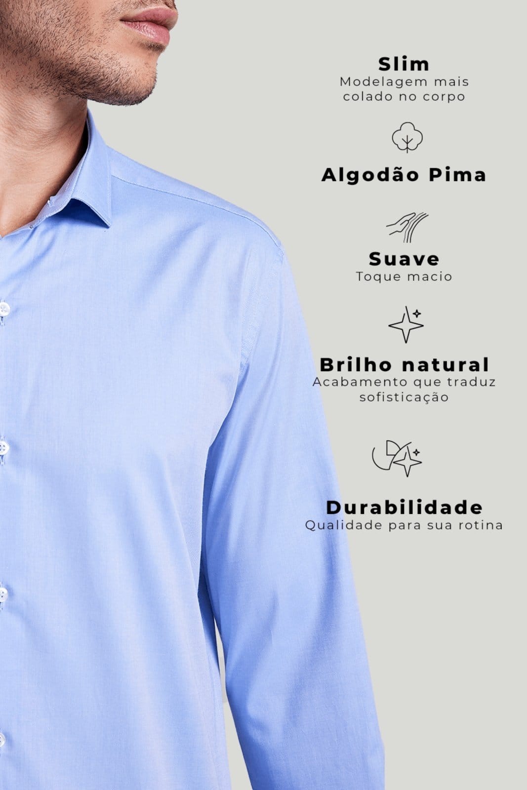 Vista 2 HIGHSTIL Camisa Social Algodão Pima Slim Fit Claro HIGHSTIL azul