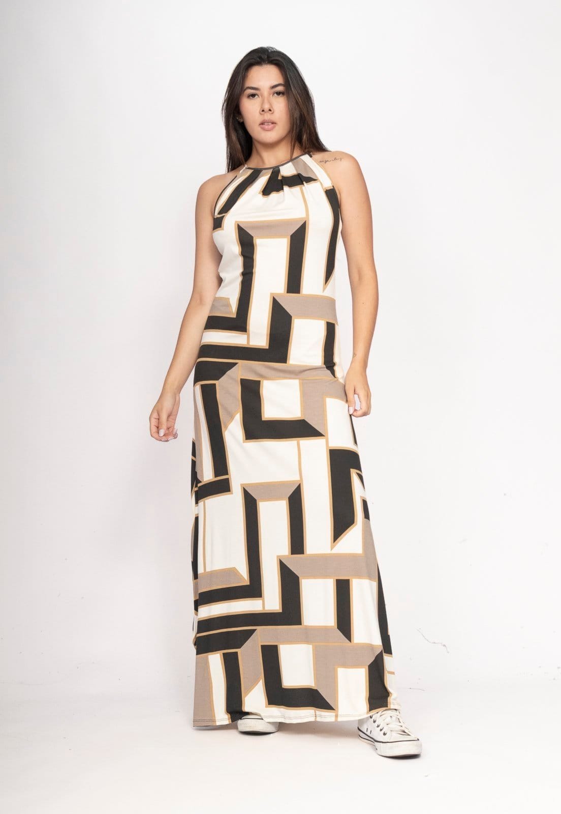 Vestido CabanaFree Longo Eirapuã Malha Trapézio Estampa Igaci