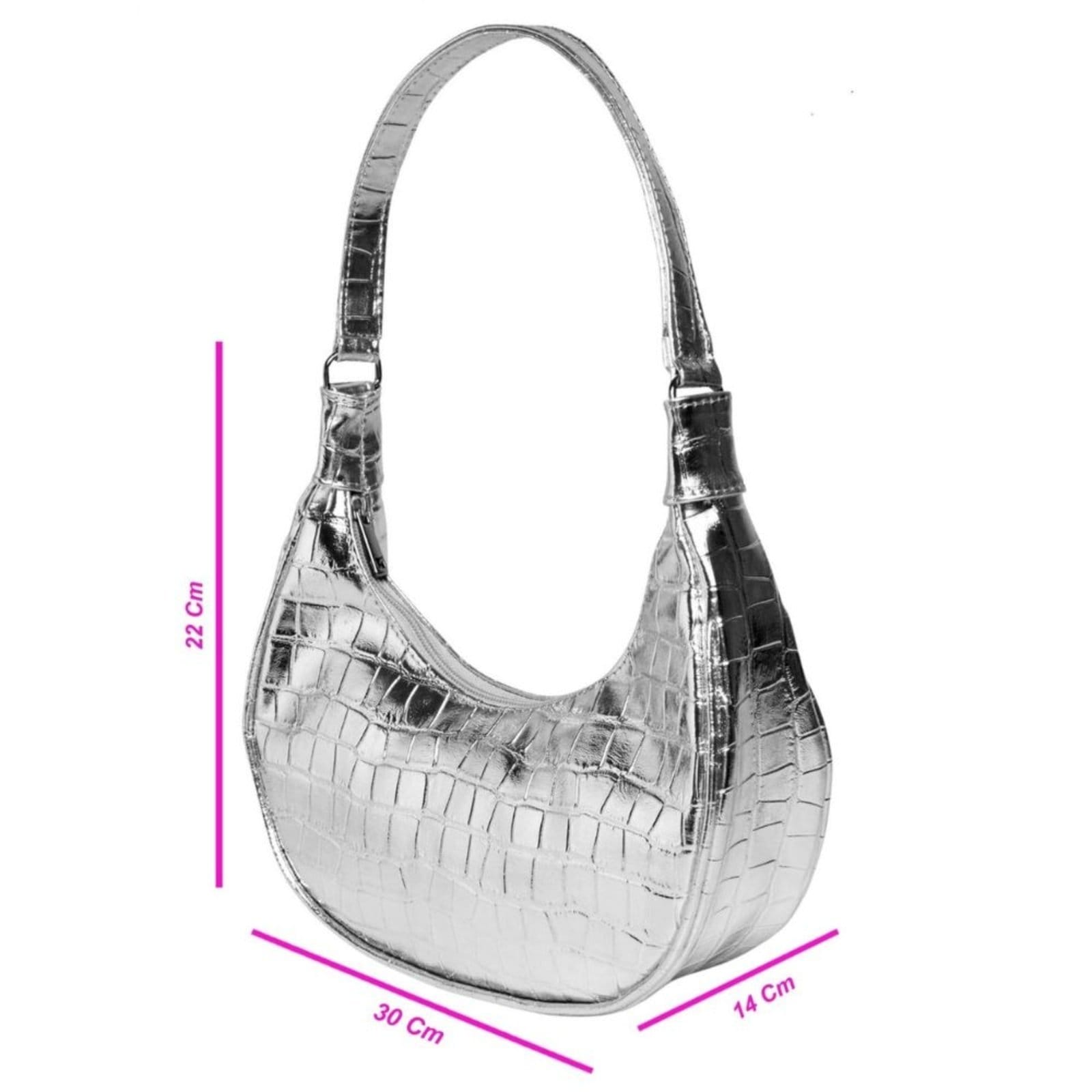 Vista 2 Bolsa Feminina Anna Andrade Bolsa Pequena Cluth De Ombro Meia Lua Casual Tendência Anna Andrade prata