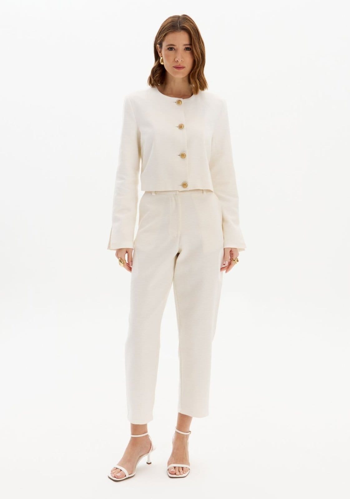 Calça Carrot Texturizada Cintura Alta