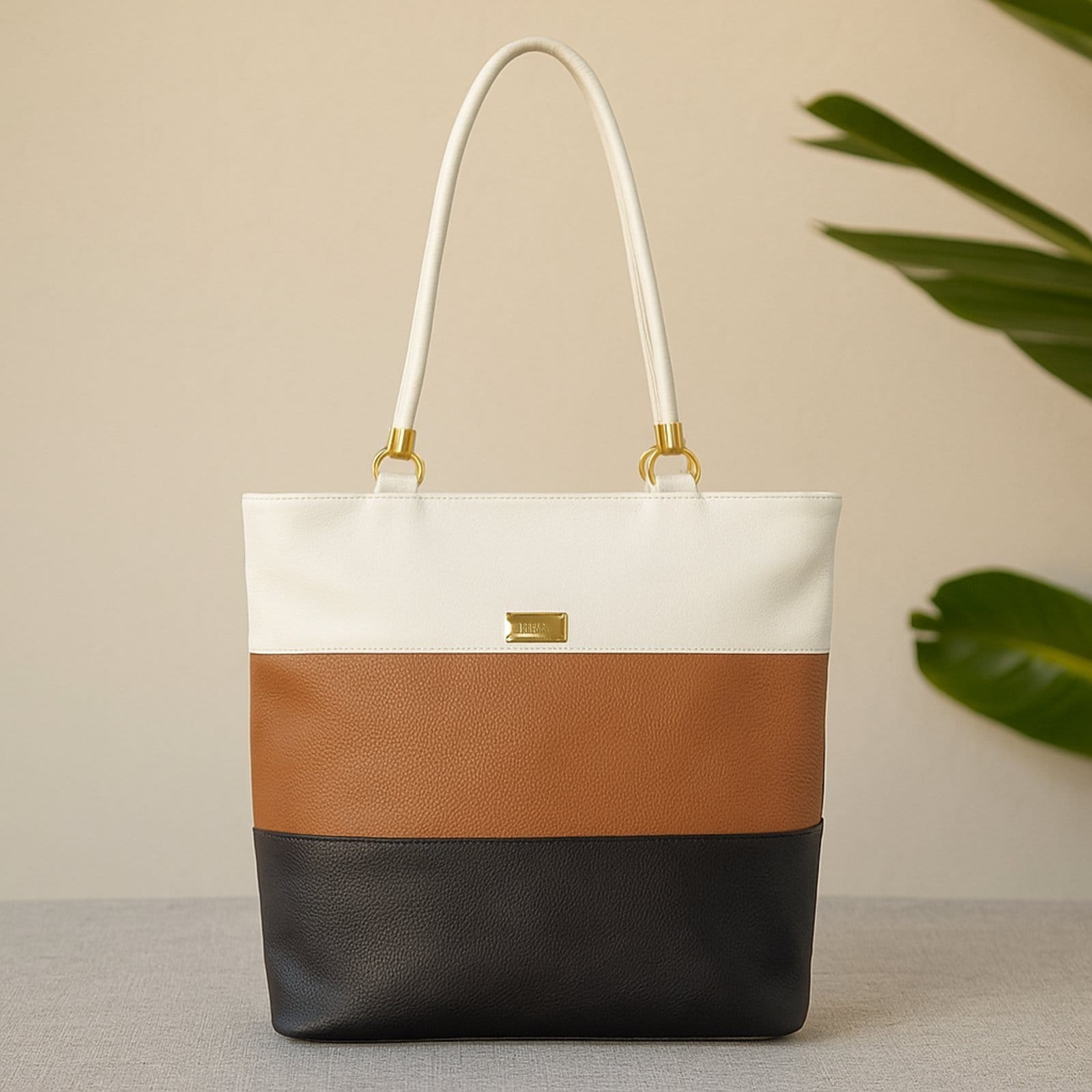 Vista principal Bolsa Sacola TopGrife Couro Multicolorido TopGrife branco/marrom/preto