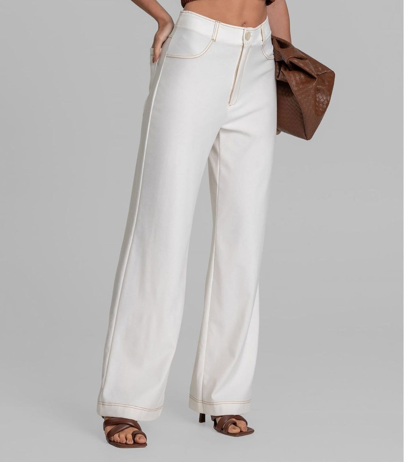 Vista 2 Calça Feminina Pantalona em Molicottom Dianna Dianna bege