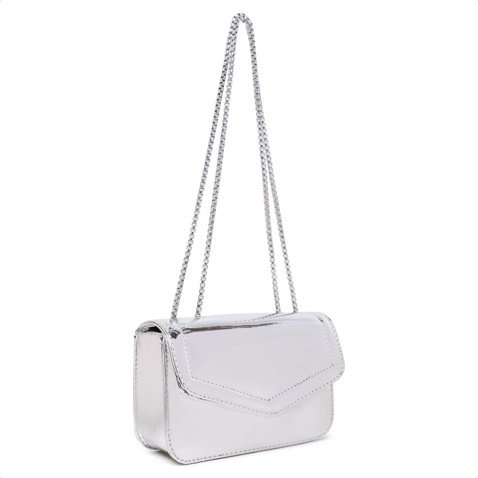 Vista 2 Bolsa Feminina Pequena Clutch Espelhado Alça Corrente Carmelo Shoes Festa Balada Casamento CARMELO SHOES prata