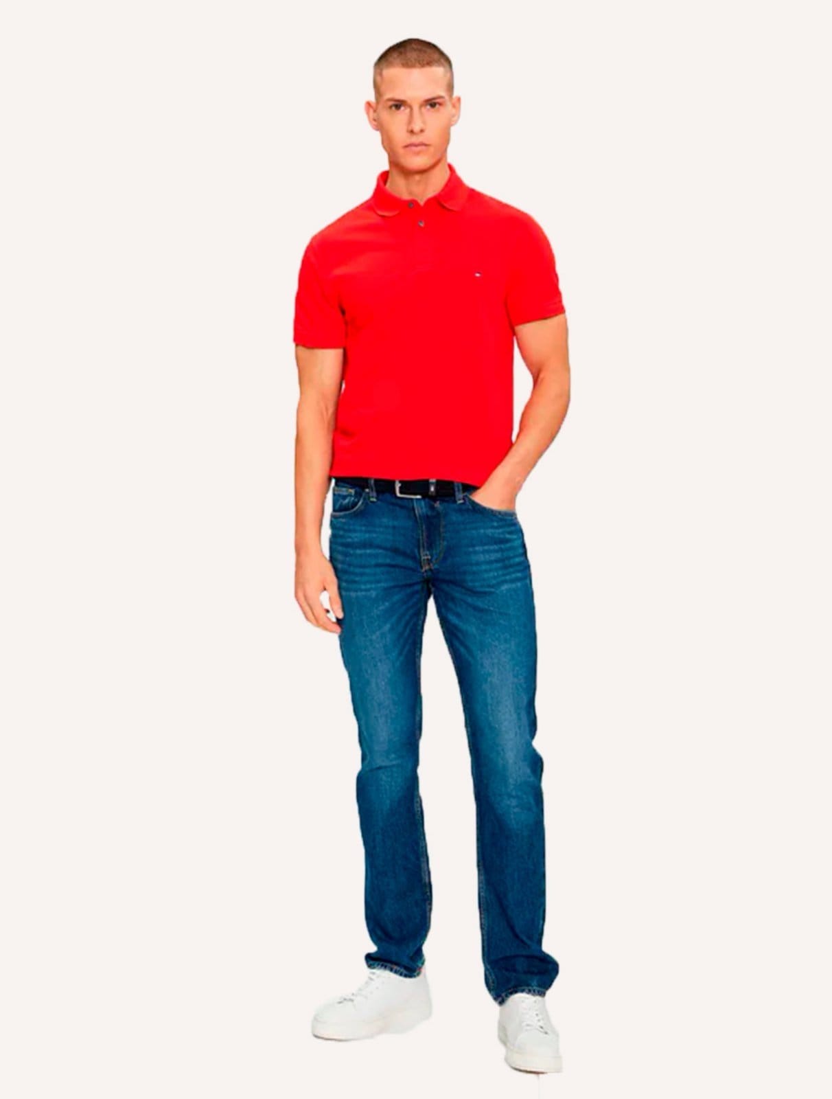 Vista 2 Polo Tommy Hilfiger Masculina Regular Piquet 1985 Escarlate Tommy Hilfiger vermelho