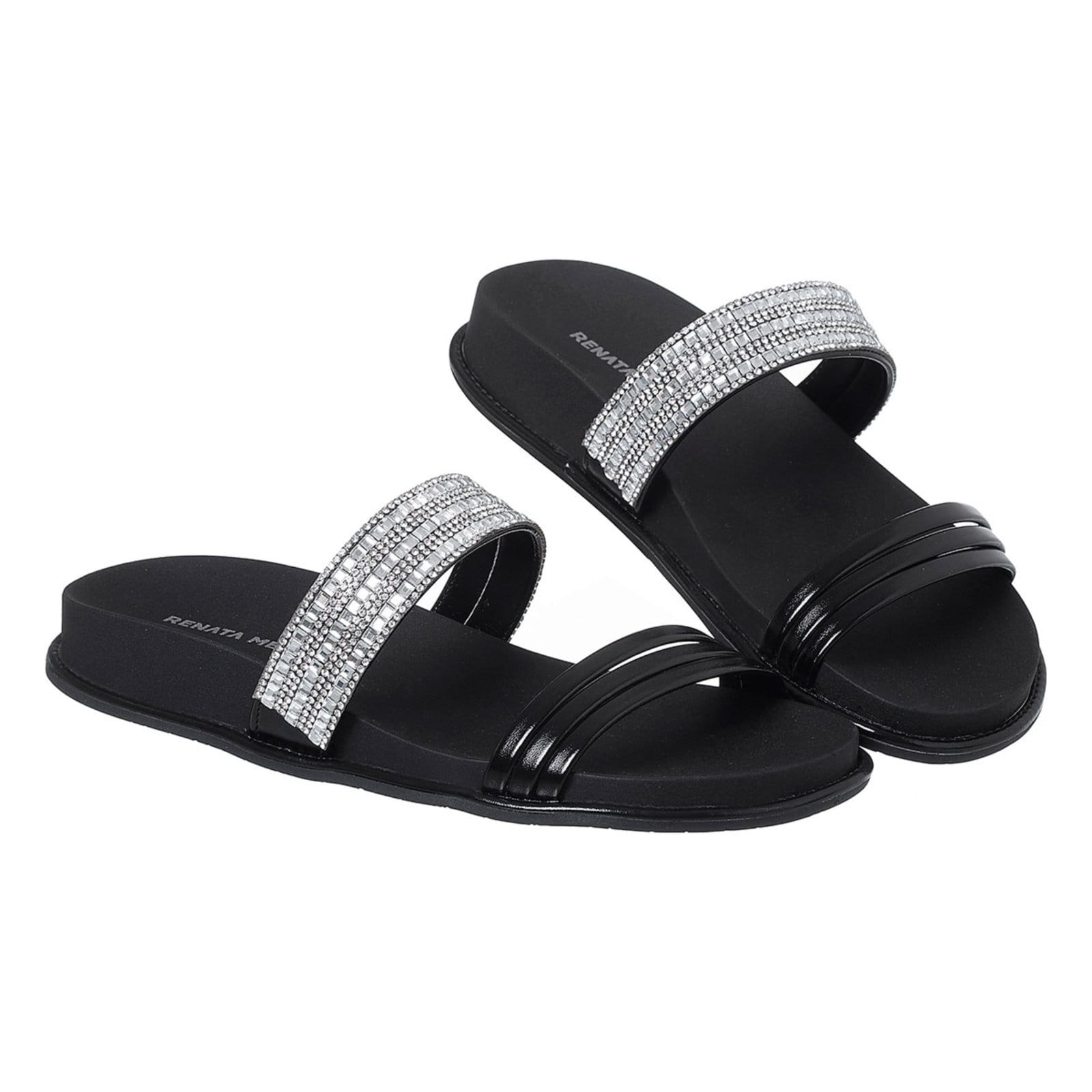 Sandália Feminina Flat Renata Mello Papete com Strass Casual Preta - 2