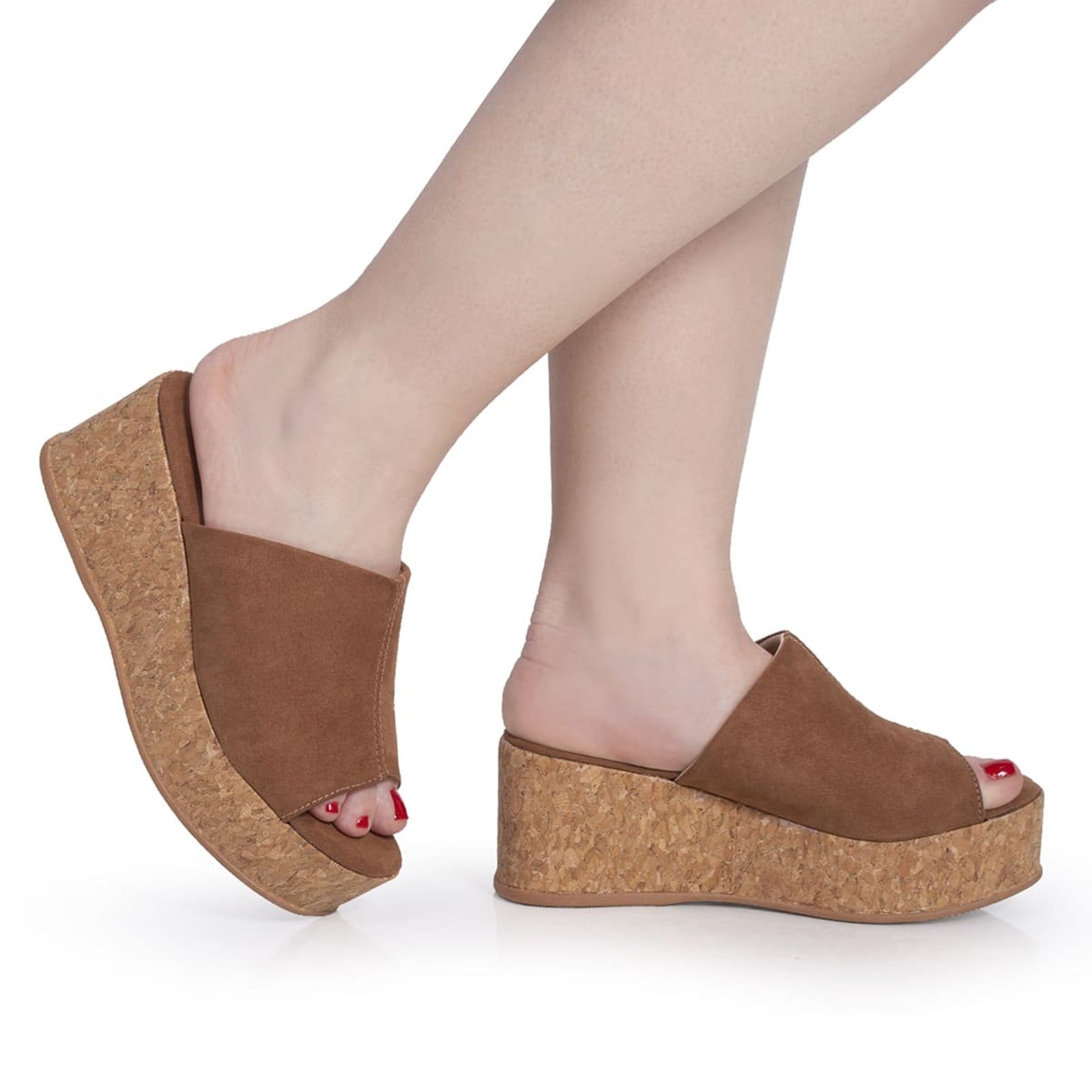 Vista 2 Tamanco Feminino Plataforma Cortiça Rolha Anabela Confortável Via Angel 10302 VIA ANGEL caramelo