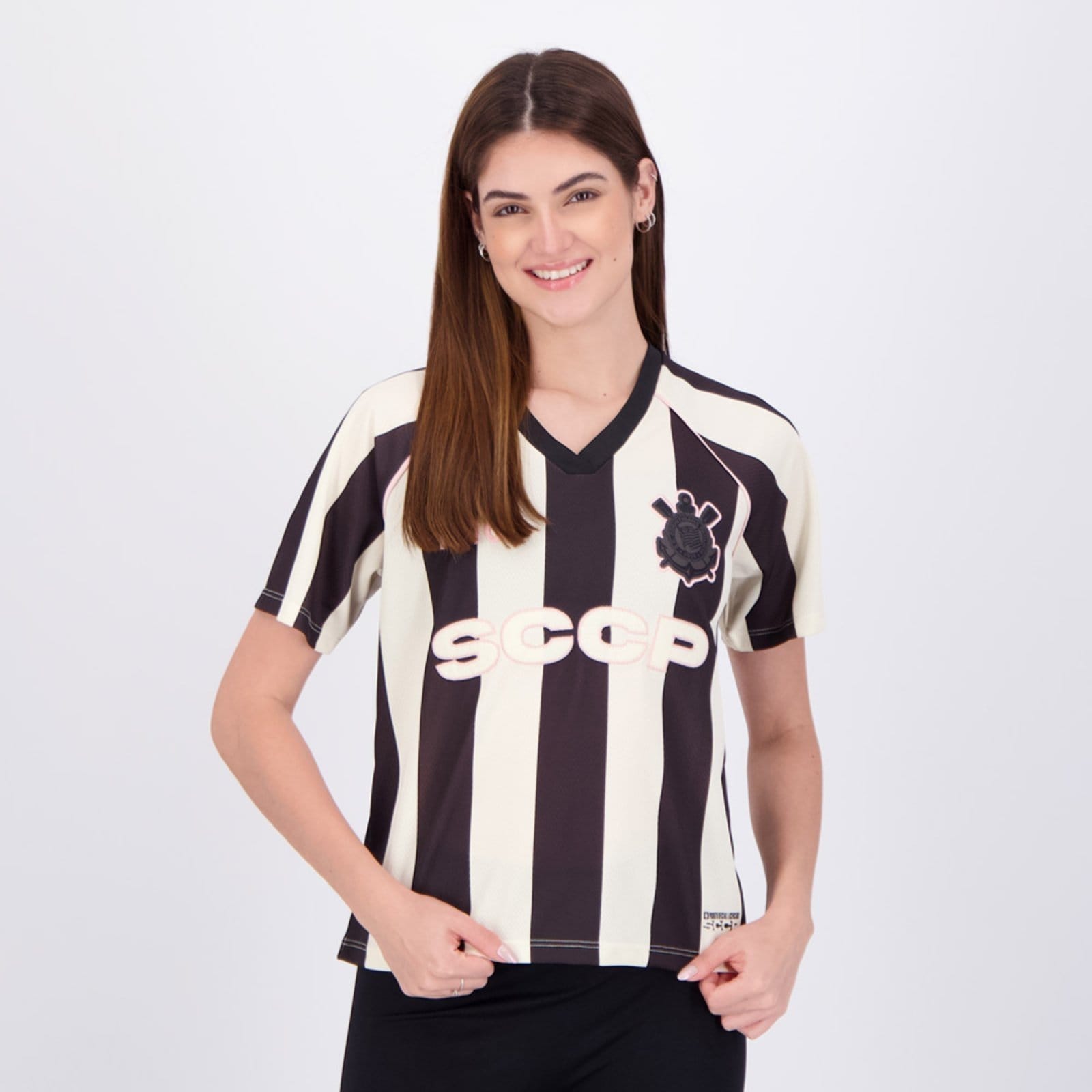 Cropped Corinthians Box Raglan Feminino Listrado