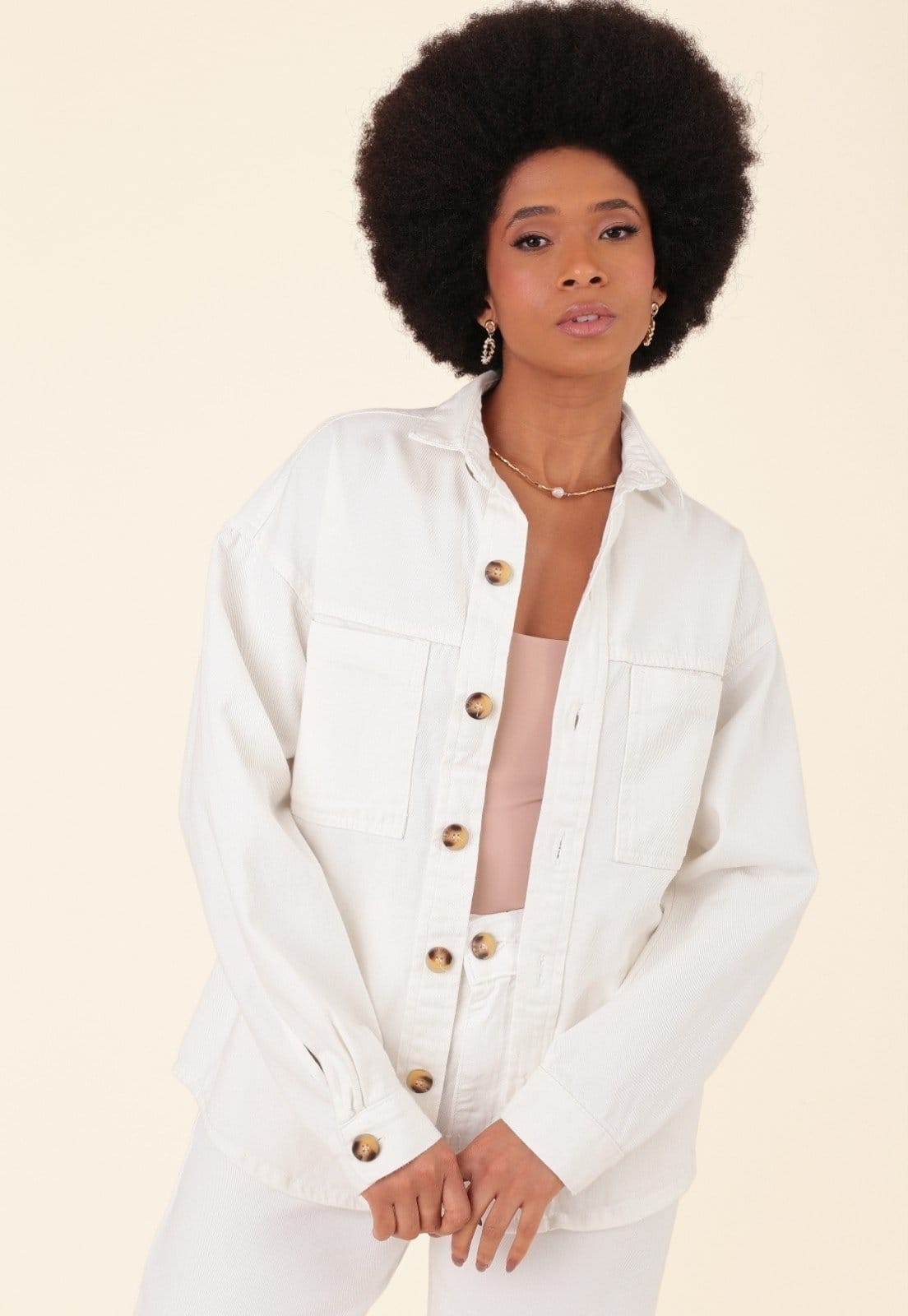 Camisa Overshirt Pop Me Em Sarja Manga Longa Off-White