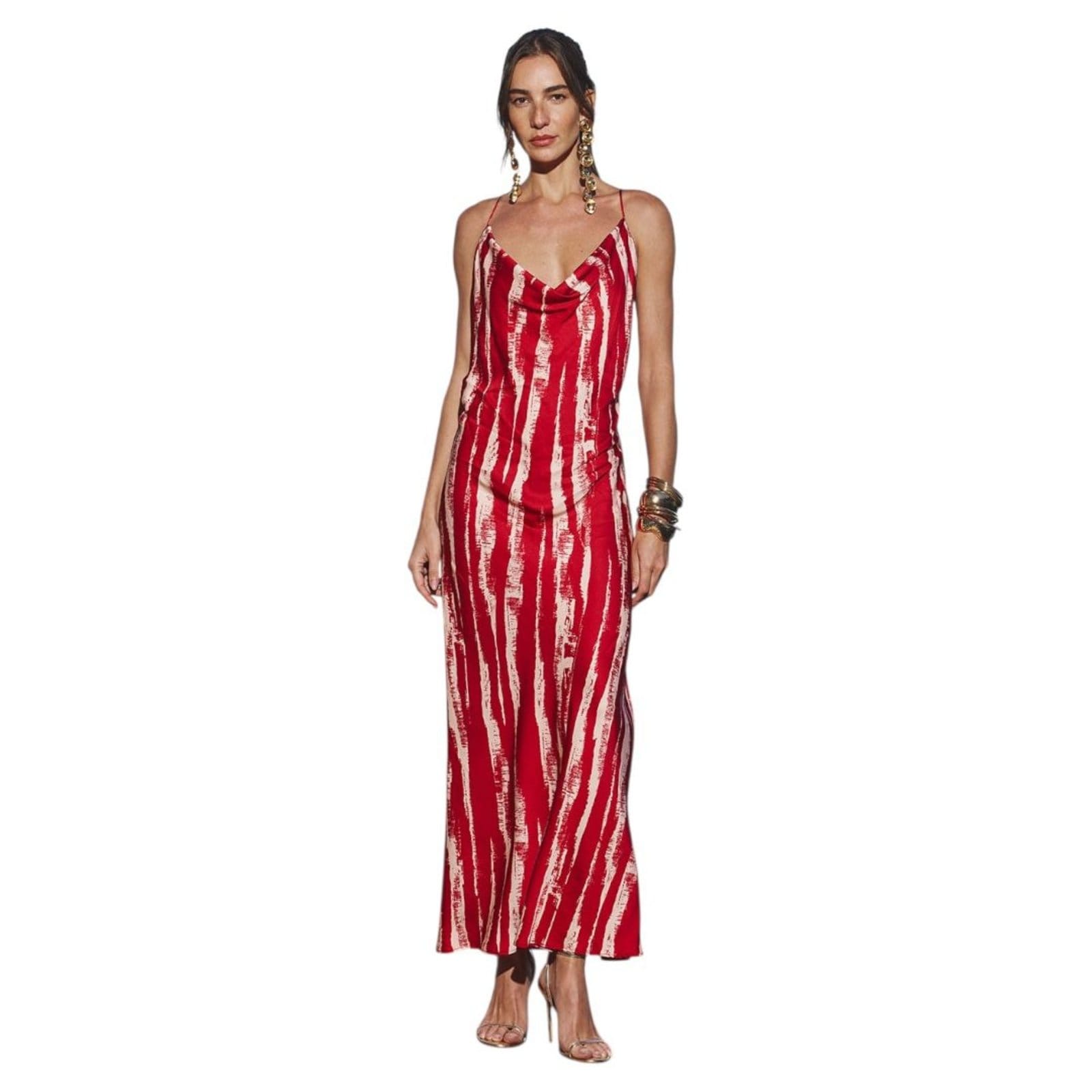 Vestido Longo Estampado Decote Degagê Triton Summer Lines