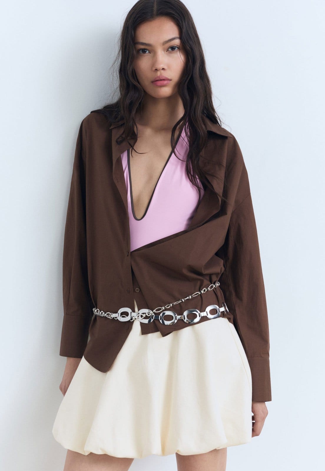 Saia Feminina Mango Curta Volumosa Off-White