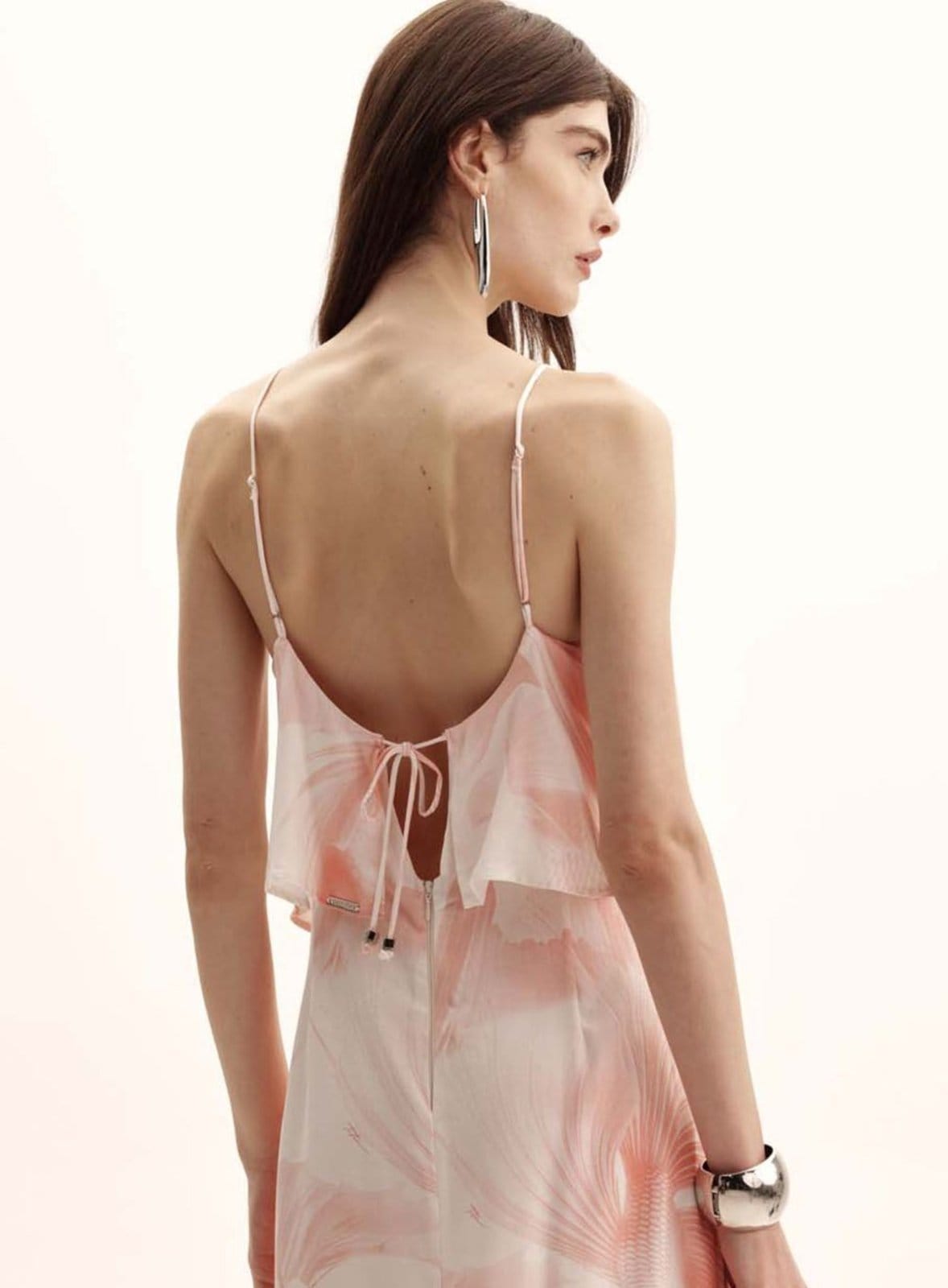 Vista 2 Vestido Longo com Sobreposição e Estampa Fish Flower Triton Off White Triton branco white