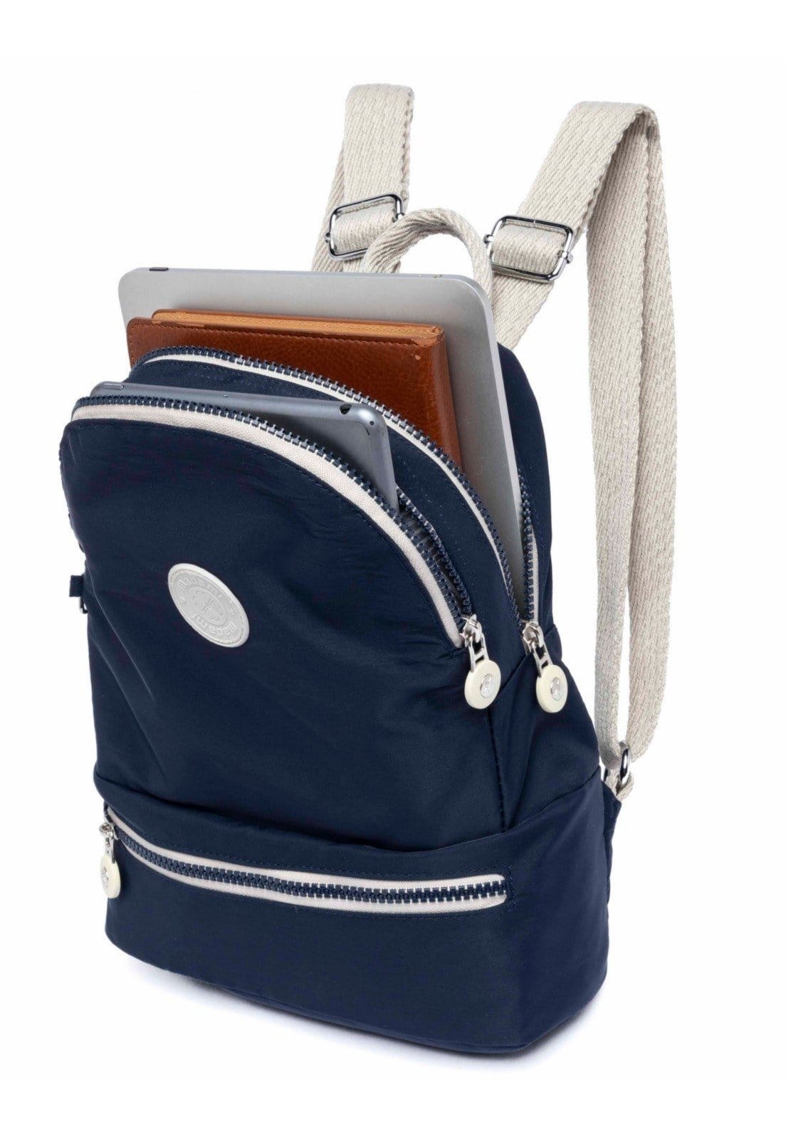 Vista 2 Mochila Bolsa Madami Grande Resistente Escola Madami azul marinho