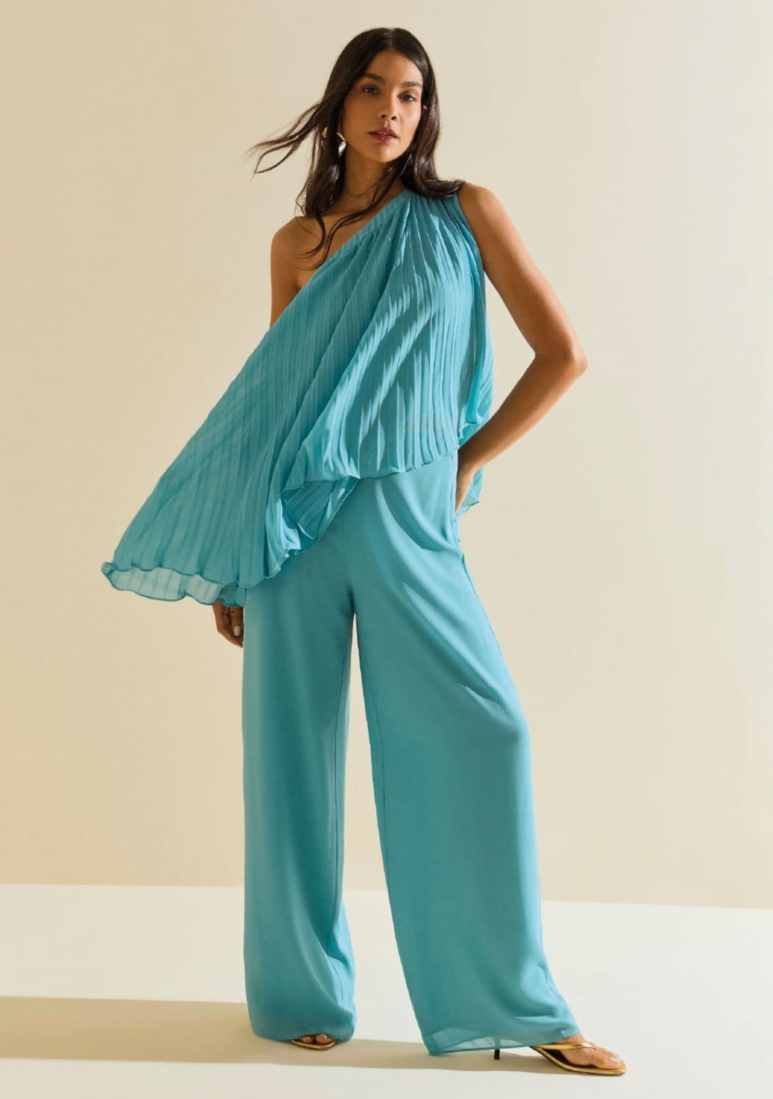 Calça Morena Rosa Pantalona Alta Azul