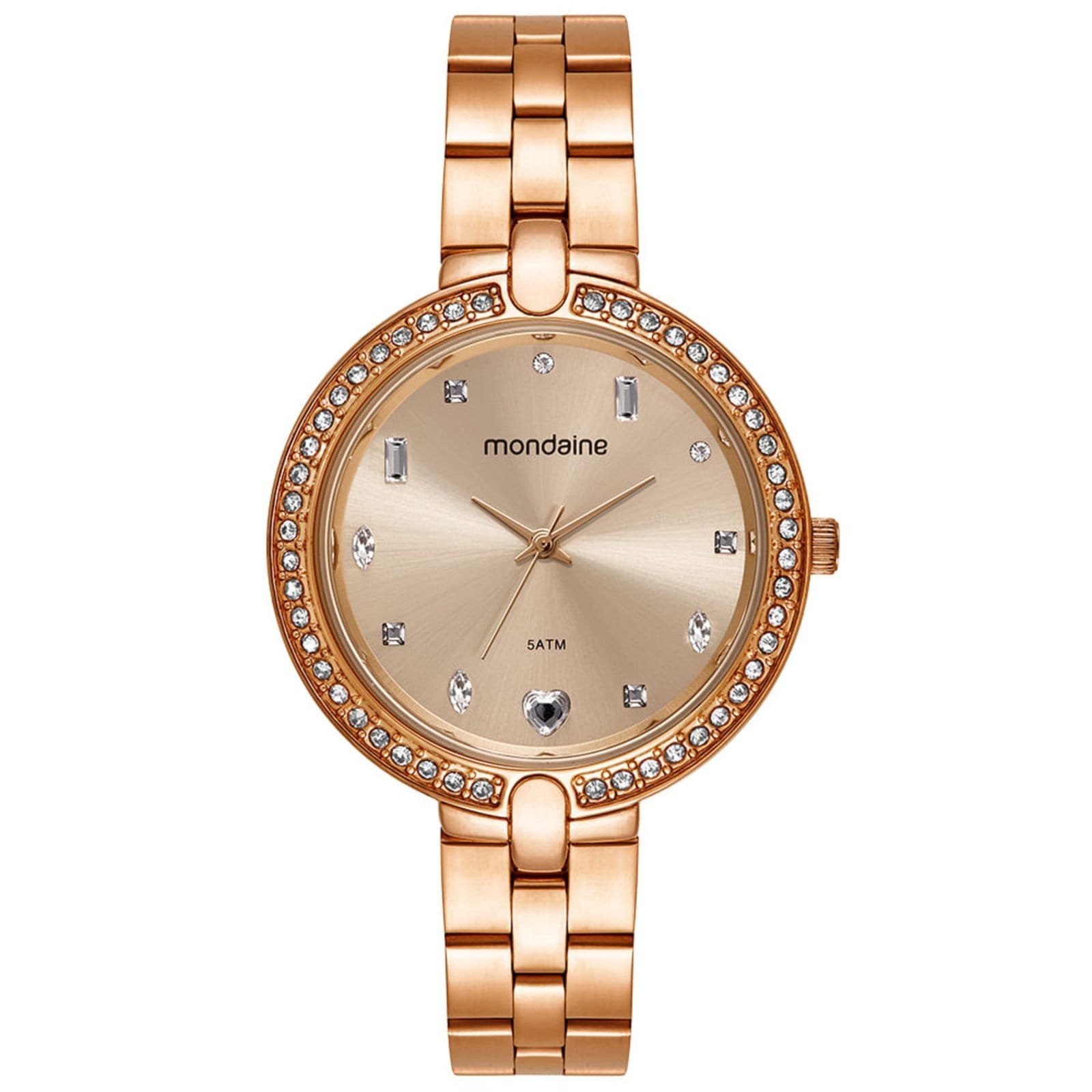 Relógio Feminino Mondaine Rose Cristais Pulseira Aço