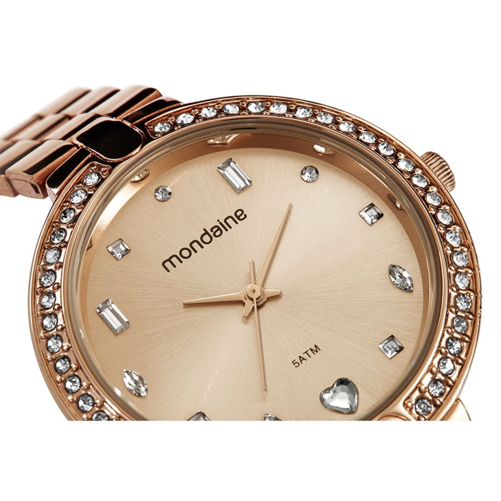 Vista 2 Relógio Feminino Mondaine Rose Cristais Pulseira Aço Mondaine rosa rose