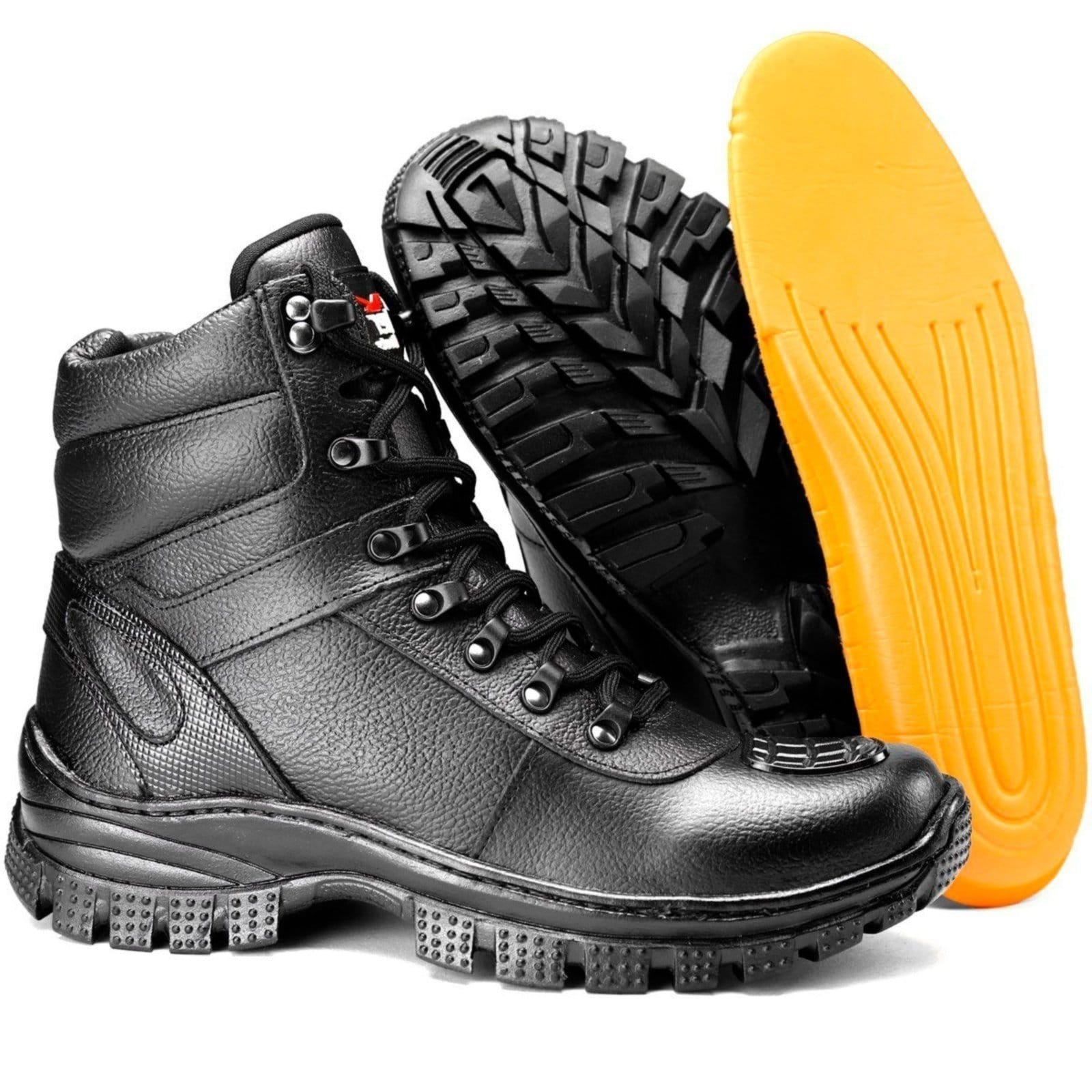 Vista 2 Bota Masculina Couro Cano Curto Coturno Cadarço Tratorada Sapatofran preto