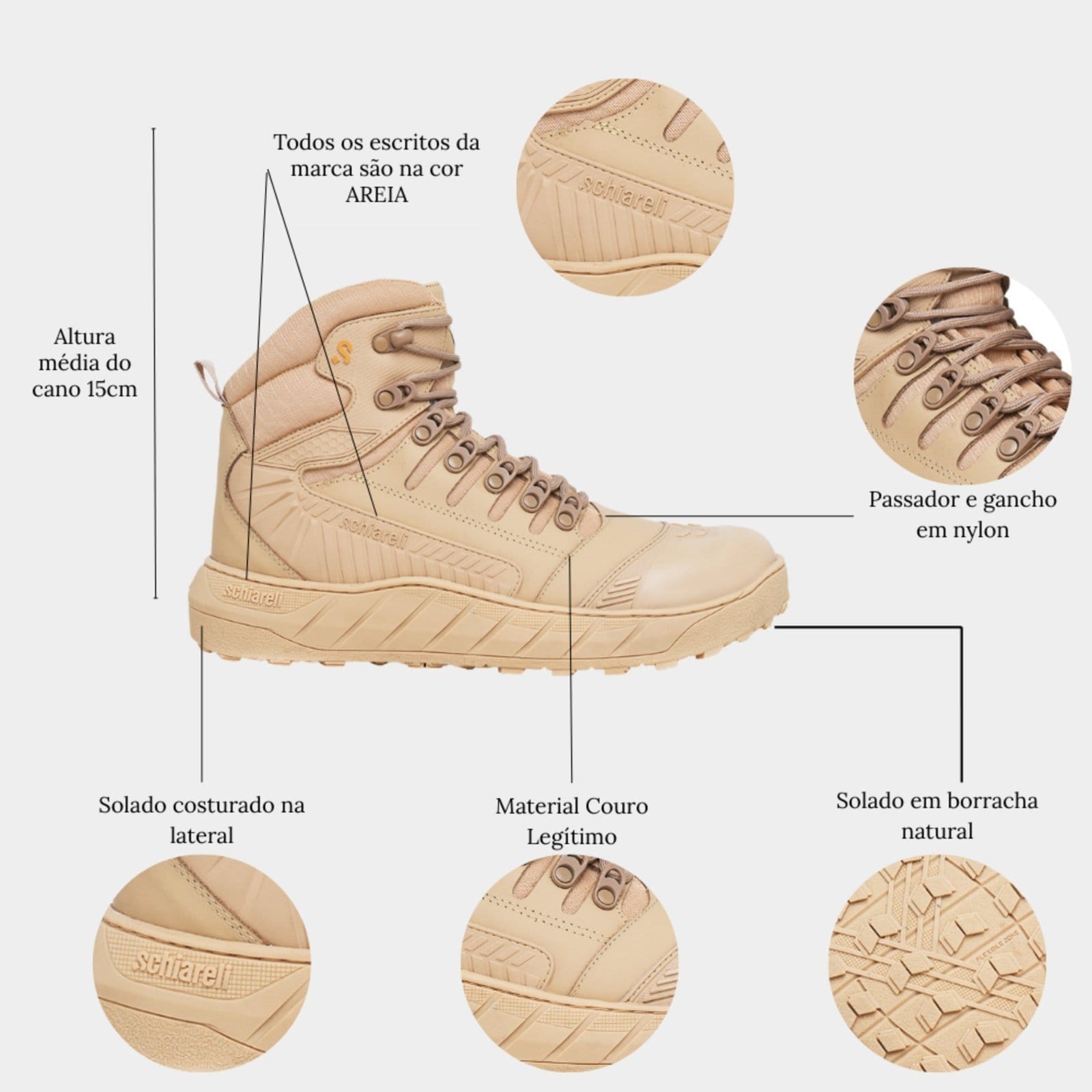 Vista 2 Bota Masculina Adventure Areia Militar Tático Schiareli 956 Schiareli bege