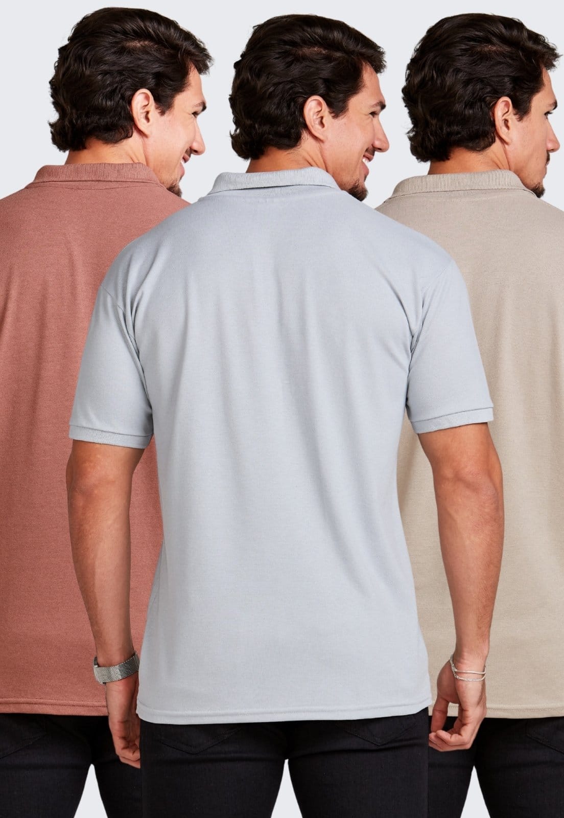 Vista 2 Kit 3 Camisa Polo Masculina Algodão Piquet Daze Modas e Areia Daze Modas cinza/marrom