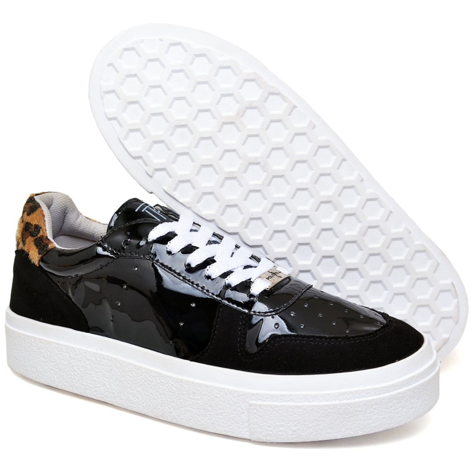 Vista 2 Tênis Feminino Casual Polo Blu Sola Alta em Verniz e Camurça Preto Polo Blu preto blu