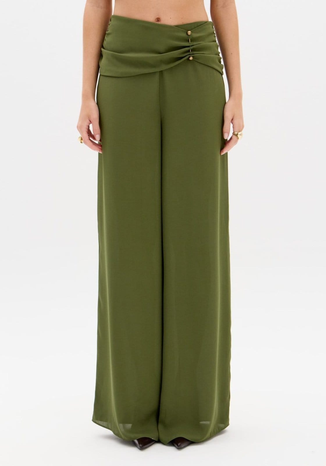 Vista 2 Calça Pantalona Cintura Média Com Pala My Favorite Things verde