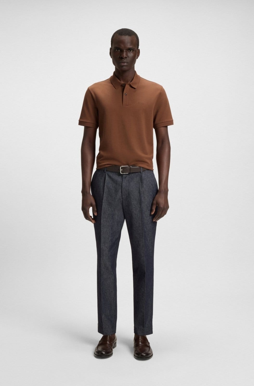 Vista 2 Polo Pallas Em Algodão Piqué Com Detalhes De Logo Boss marrom