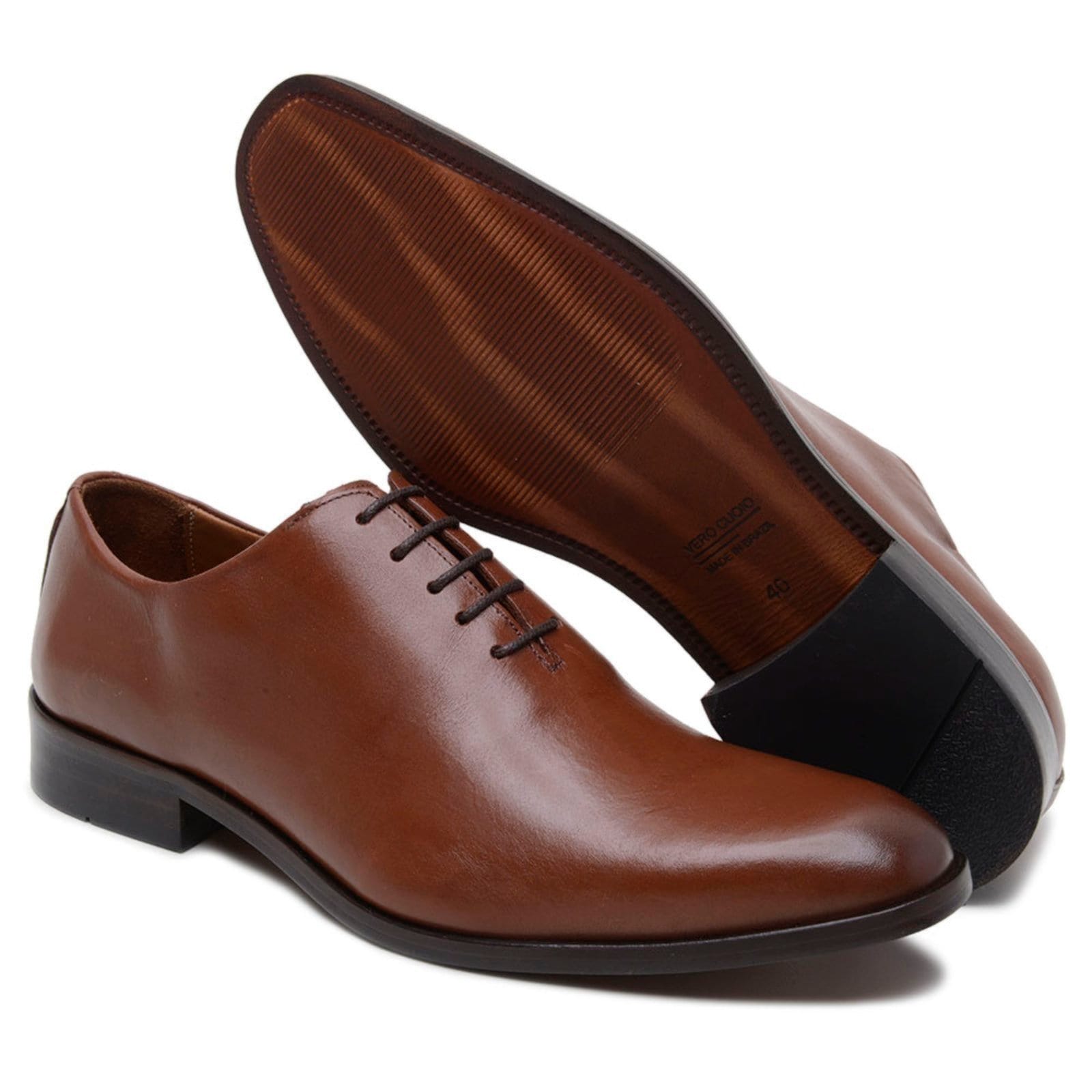 Sapato Masculino Veritimo Social Clássico Elegante Brogue Sola De Couro Sofisticado Leve Whisky