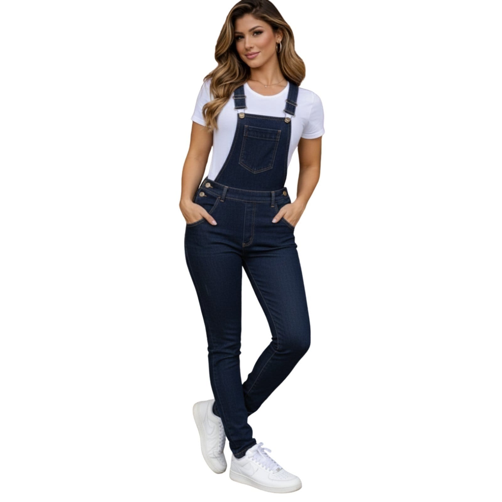 Macacão Jardineira Feminina Jeans Escuro