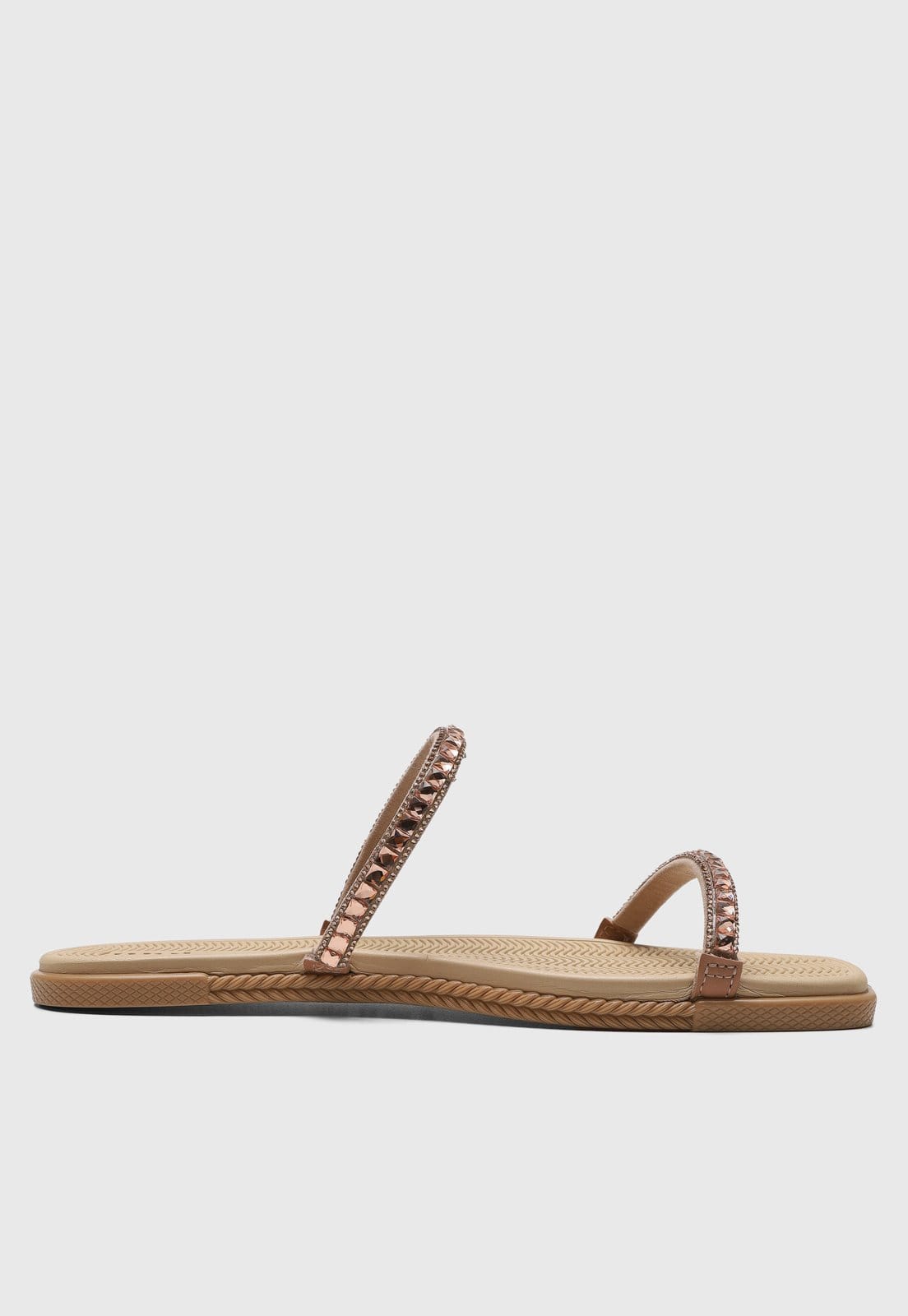 Vista 2 Rasteira Moleca Tiras Pedrarias Rosê MOLECA rosa