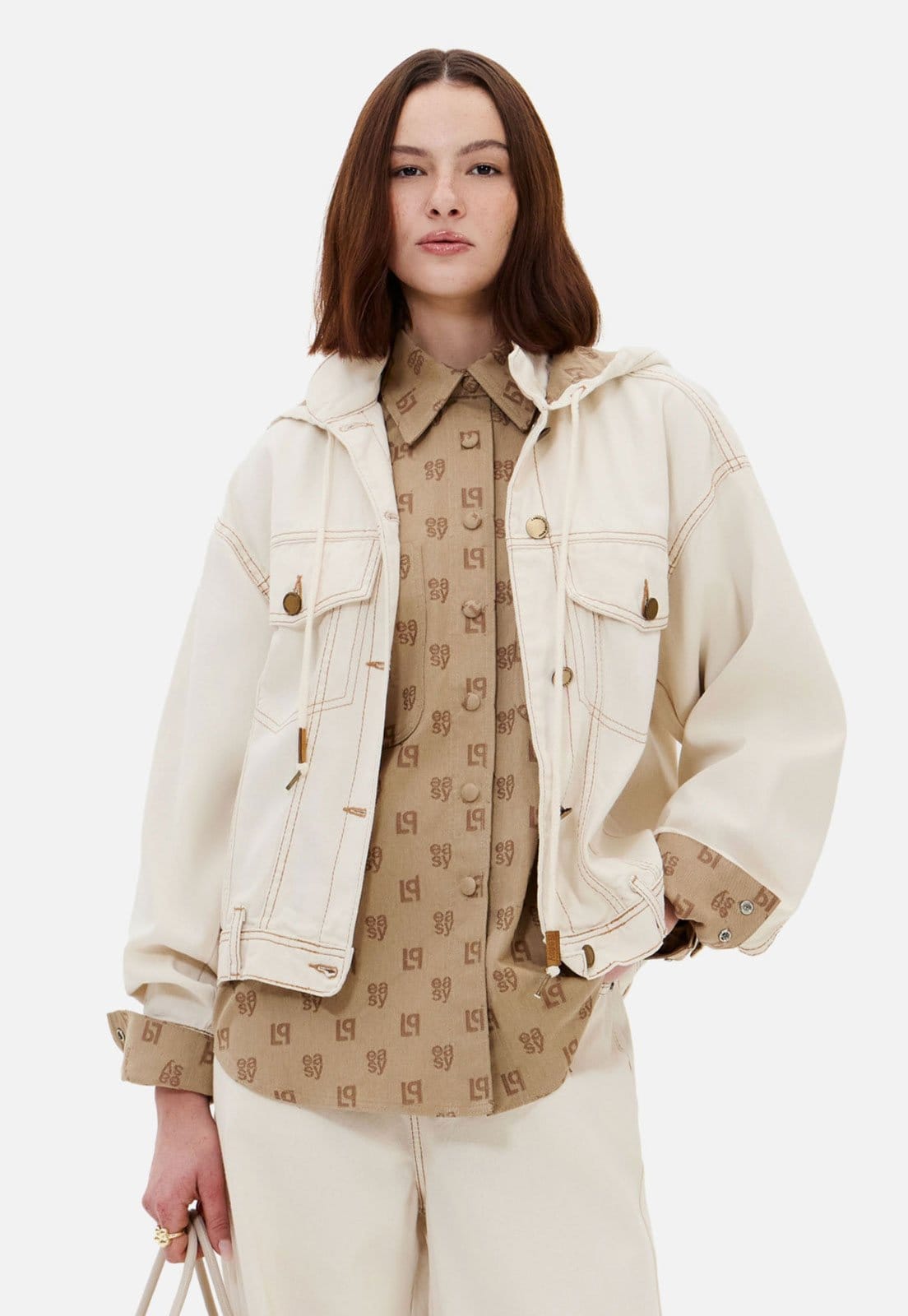 Jaqueta Feminina Lança Perfume Capuz Off-White