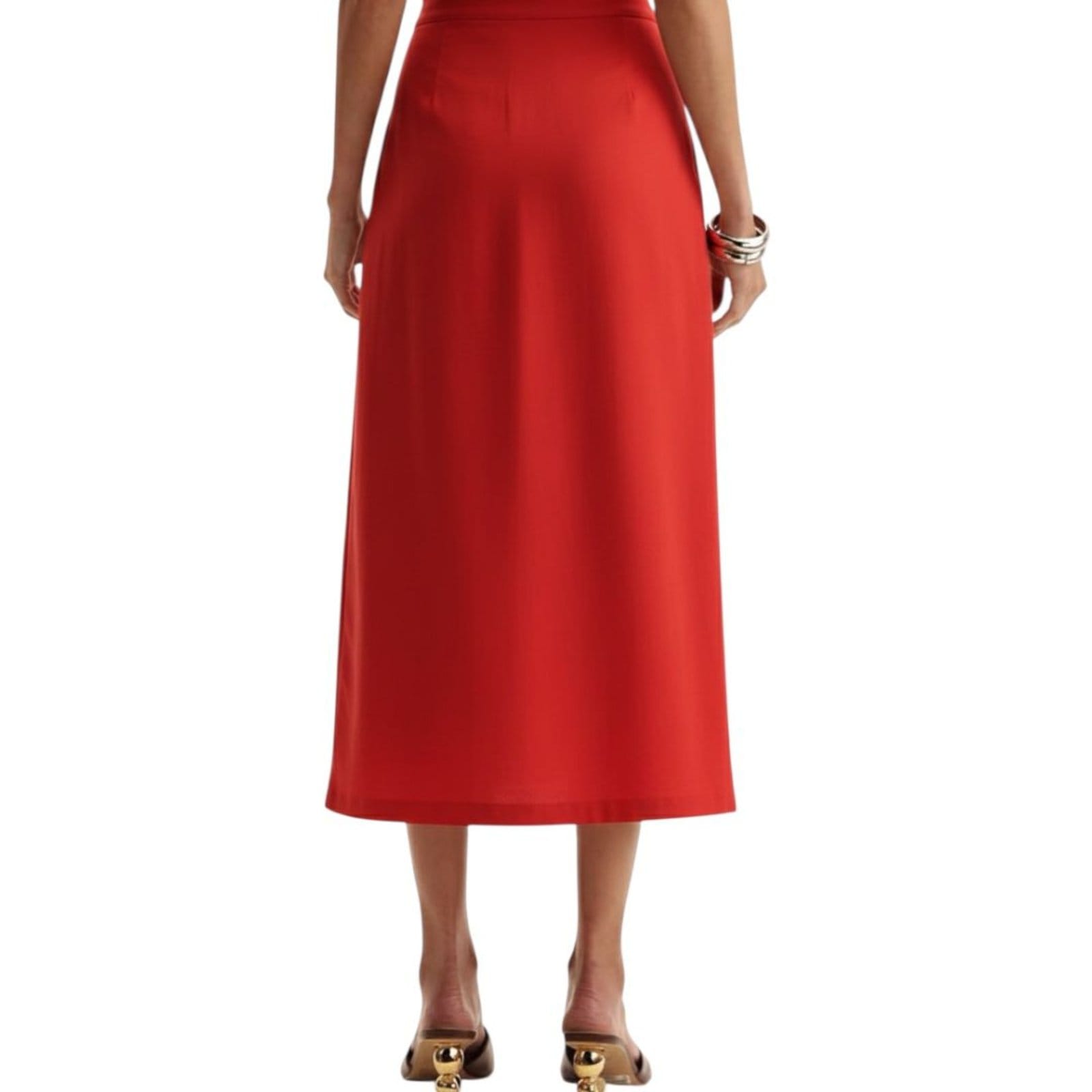 Vista 2 Saia Linho Comfort Midi com Zíper Triton Luxury Triton vermelho