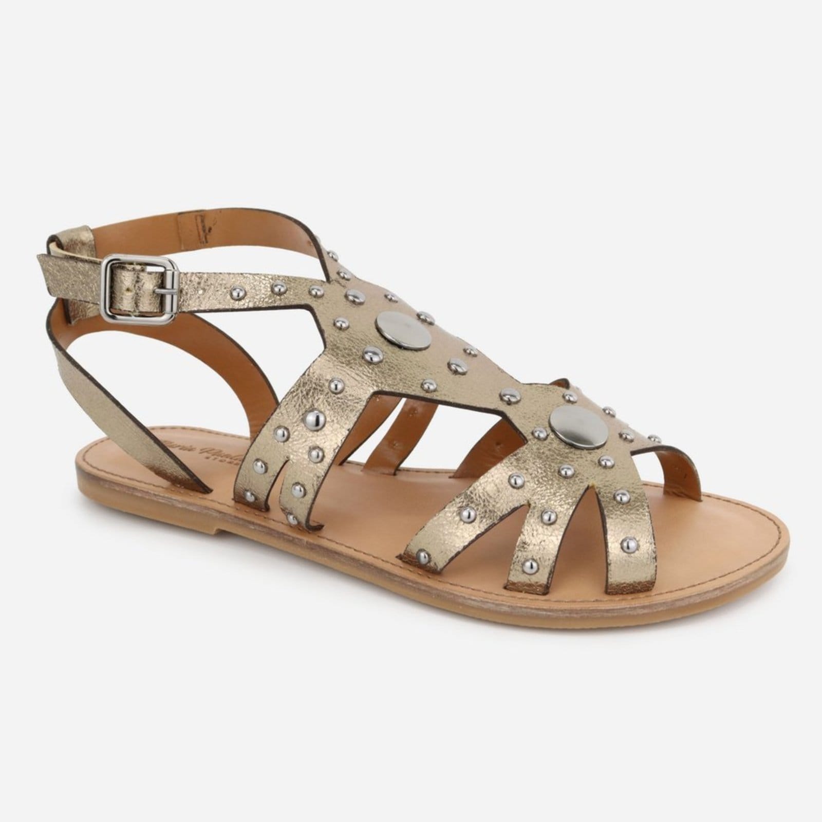 Sandália Rasteira Couro Maria Paula Palminha Conforto Pedraria