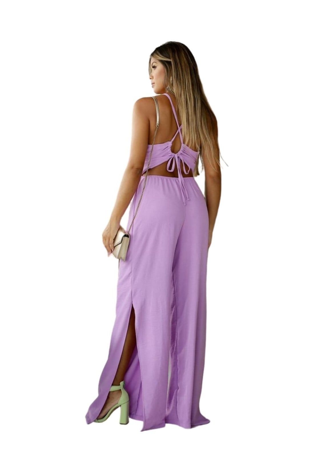 Vista 2 Infantil - Macacão Anne Air Flow Acetinado Longo Alcinha Rosa Cia do Vestido lilás/pink/rosa rosa