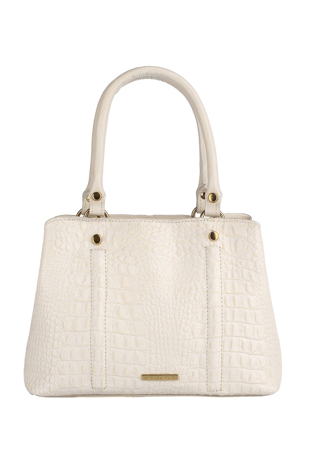 Vista principal Bolsa de couro croco pequena Melina - Marfim Andrea Vinci vermelho