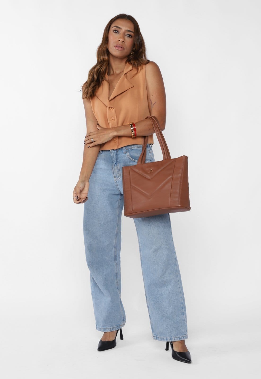 Bolsa Tote Couro Mariart Graviolinha Camel