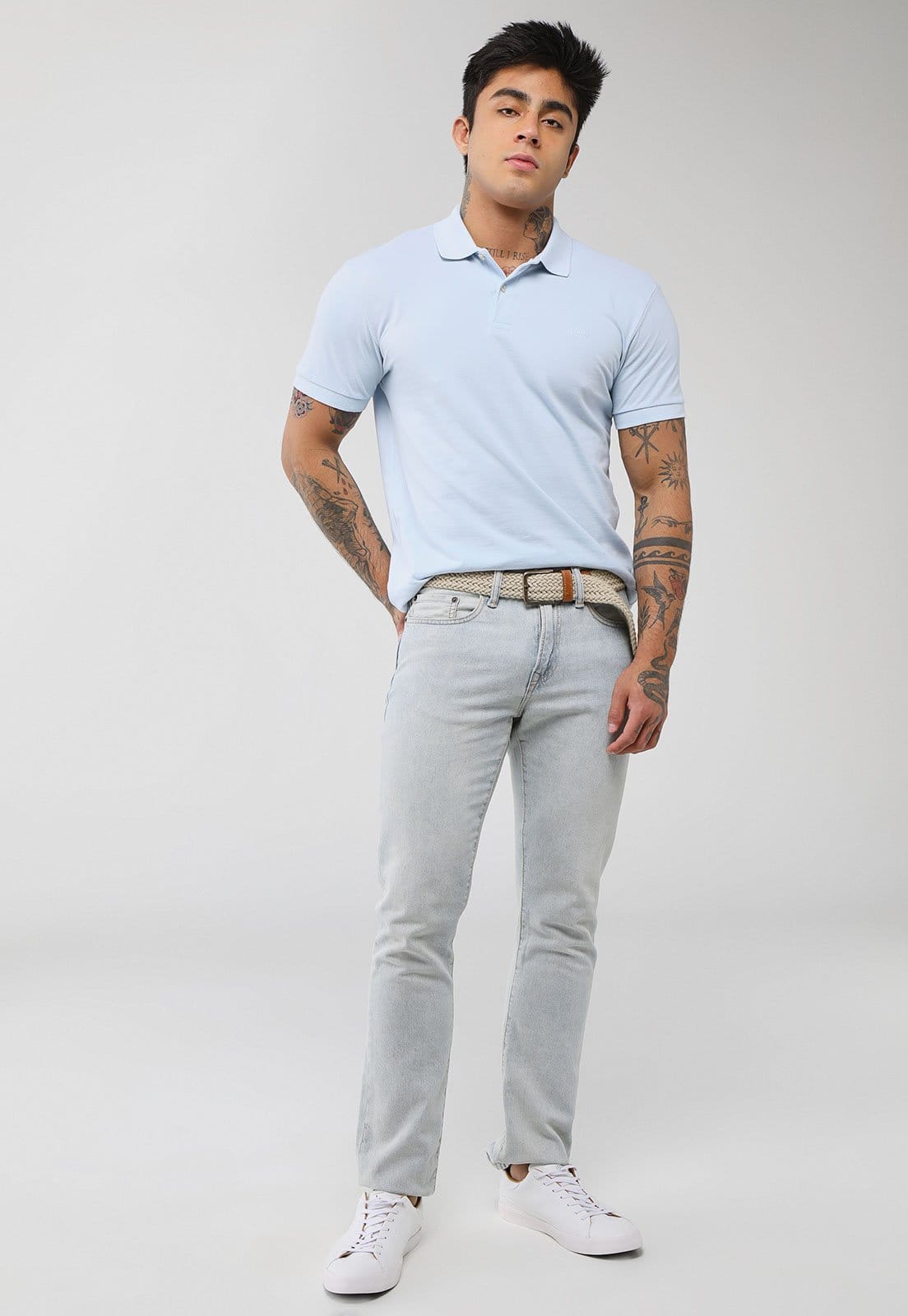 Vista 2 Polo Masculina Colcci Logo Bordado Claro Colcci azul