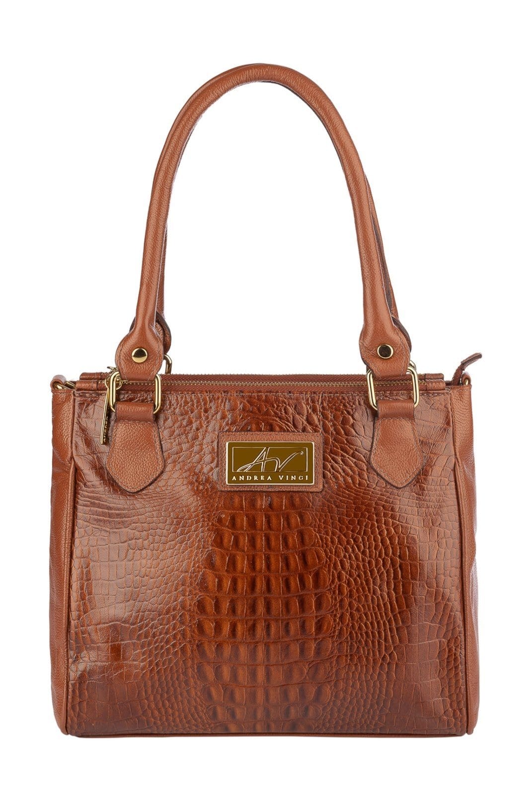 Bolsa de couro com divisórias croco Tiffy - Whisky