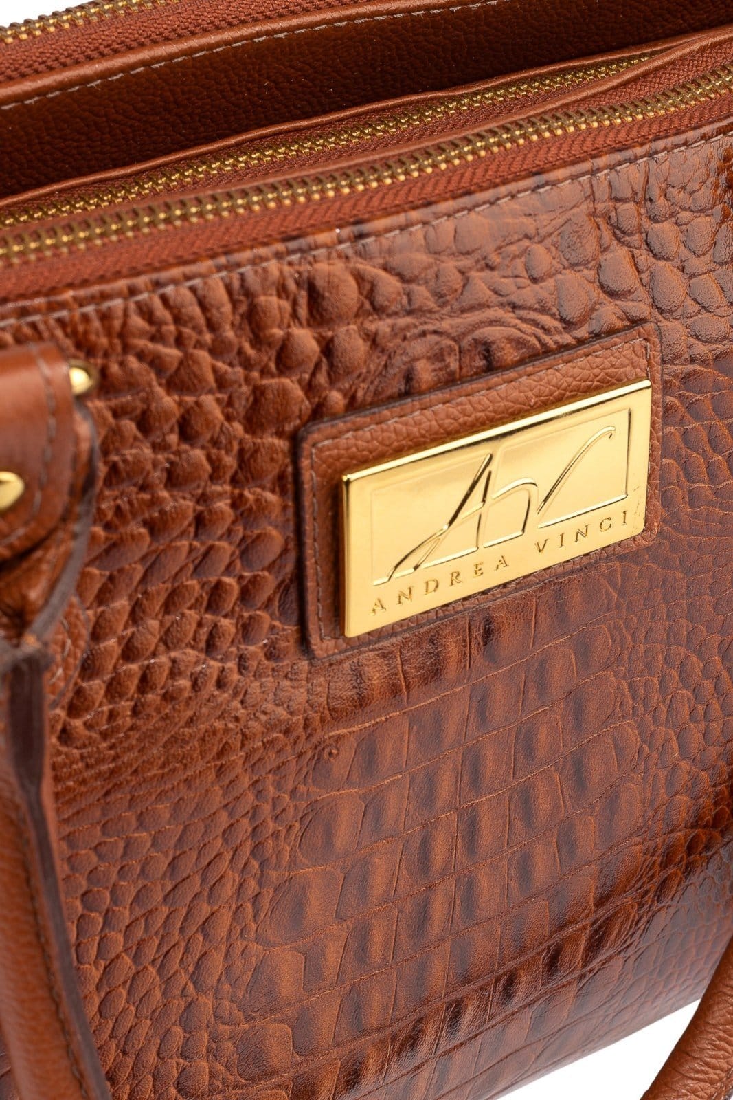 Vista 2 Bolsa de couro com divisórias croco Tiffy - Whisky Andrea Vinci vermelho