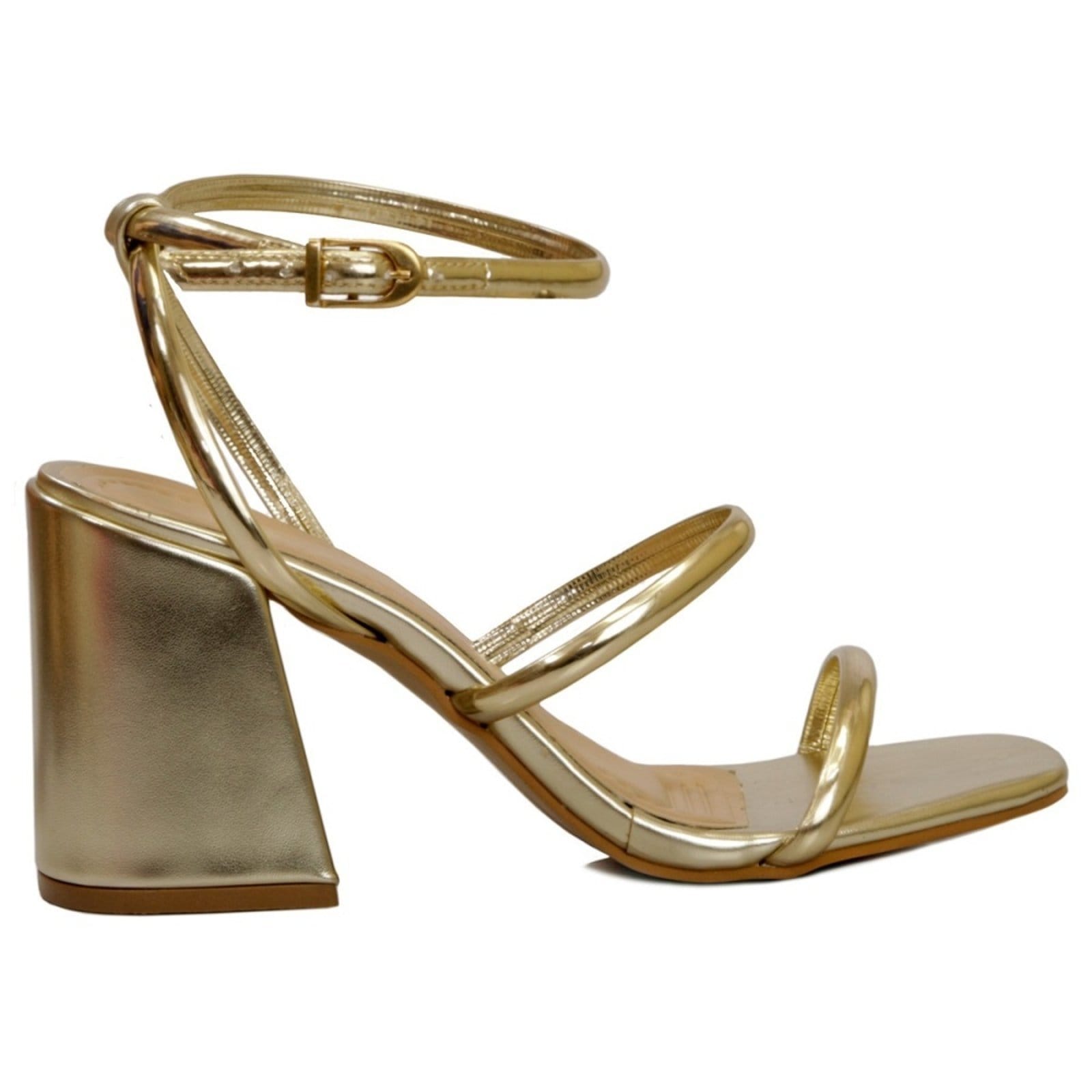 Vista 2 Sandália Feminina Salto Médio Com Tiras Lançamento 12001 Ouro Light Flor da Pele dourado