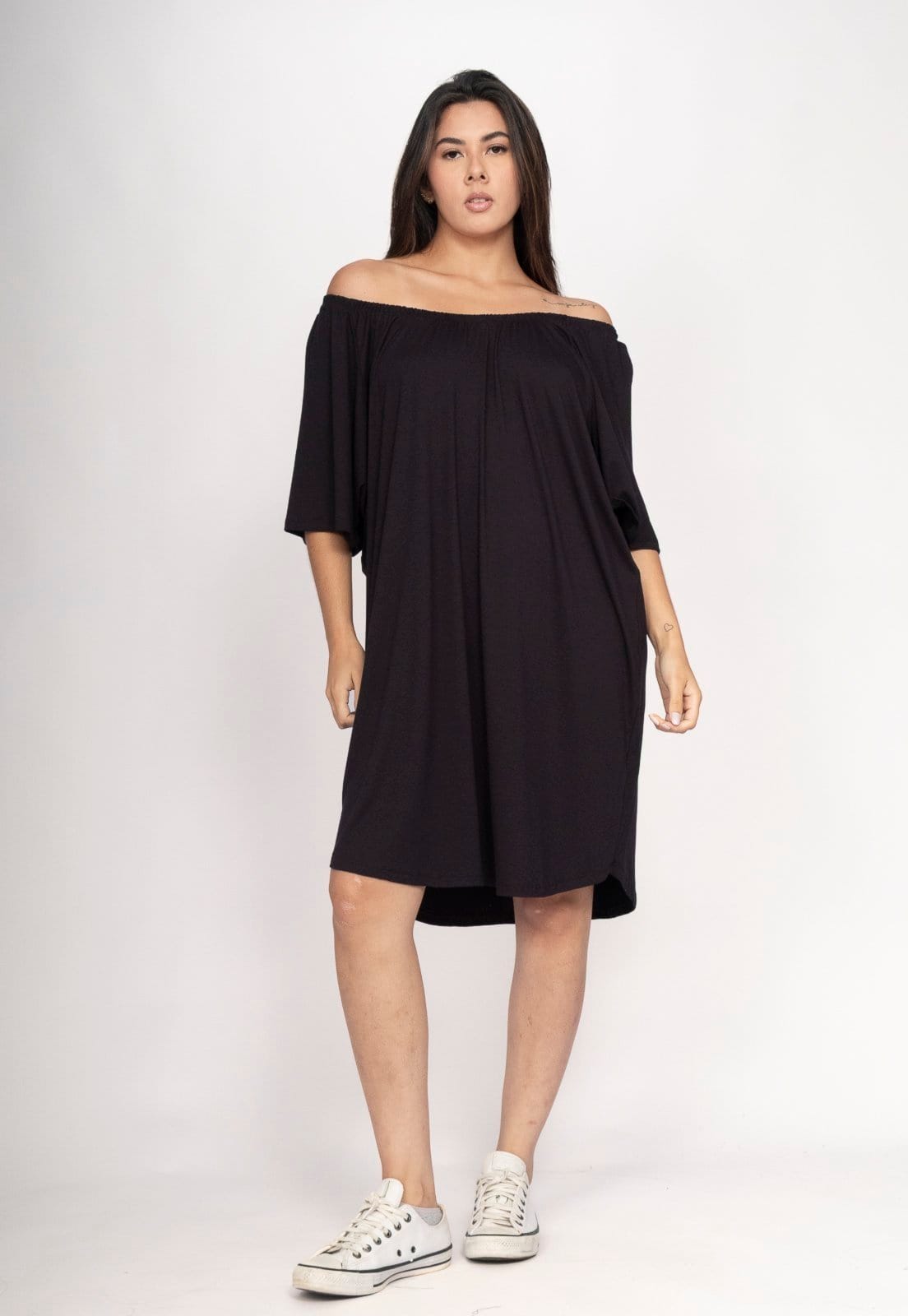 Vestido CabanaFree Curto Malha Ombro a Ombro Mullet Amplo