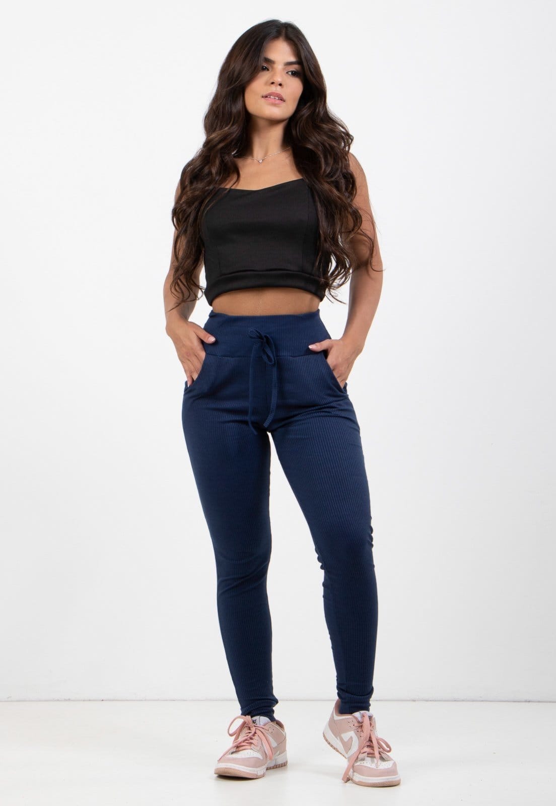 Vista principal Calça Jogger Diluxo Moletom Canelada Diluxo azul marinho