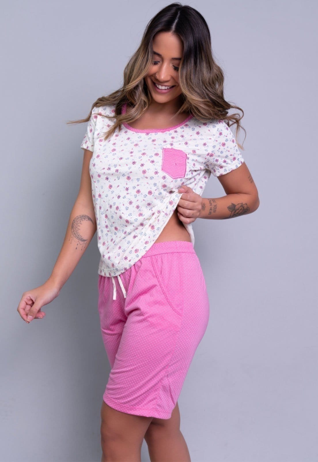 Pijama Feminino Serra e Mar Modas Estampado com Bolso Hadassa - 2