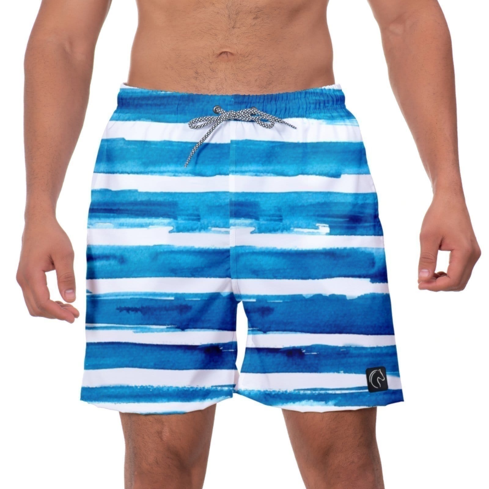 Vista 2 Short Praia Premium Masculino Academia Fitness Caminhada Faixas Tinta Corrida Esporte Moda Conforto Estilo W2 W2 STORE azul/azul marinho/branco/estampado/listra/listrado azul